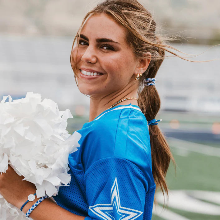 Game Day Blue/White Hair Tie + Bracelet Set