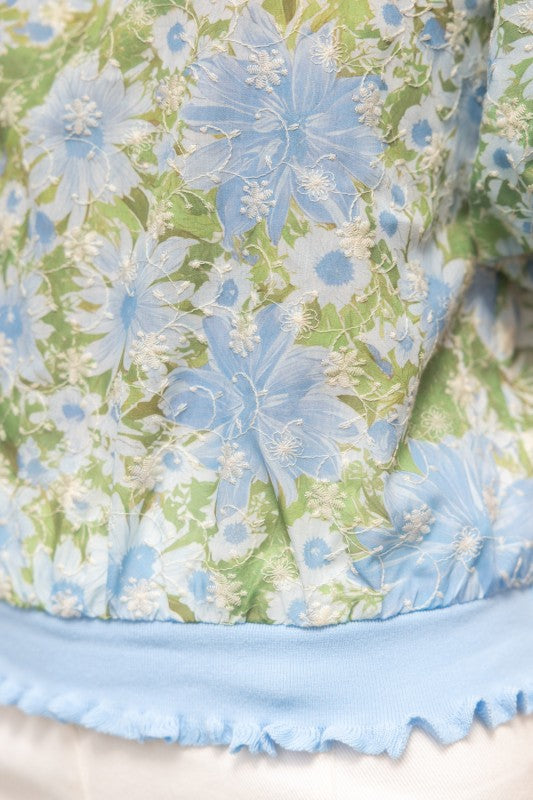 36737 Floral Print Embroidered Top