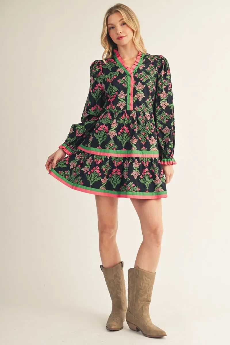 M50002 Floral Tiered Dress