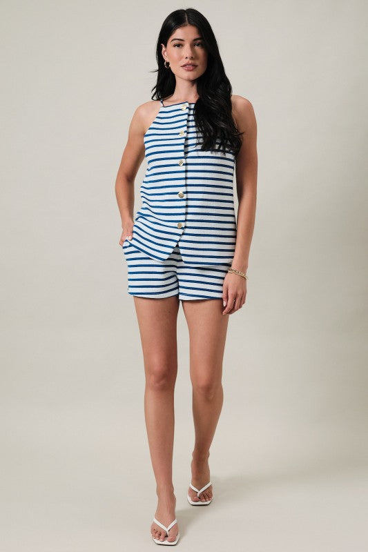 AT5249-2 Textured Striped Spaghetti Strap Top