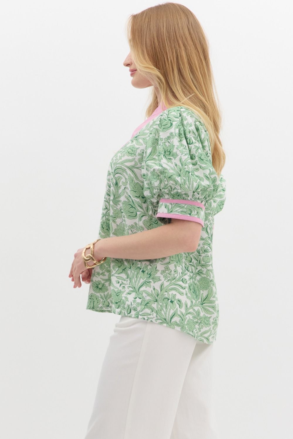 T26645 Floral Print Puff Sleeve Top