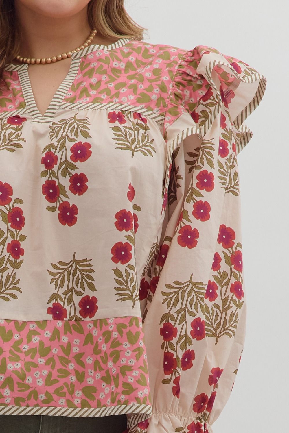 T28295P Curvy Multi-Print Long Sleeve Top