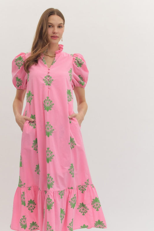D30221 Embroidered Botanical Midi Dress