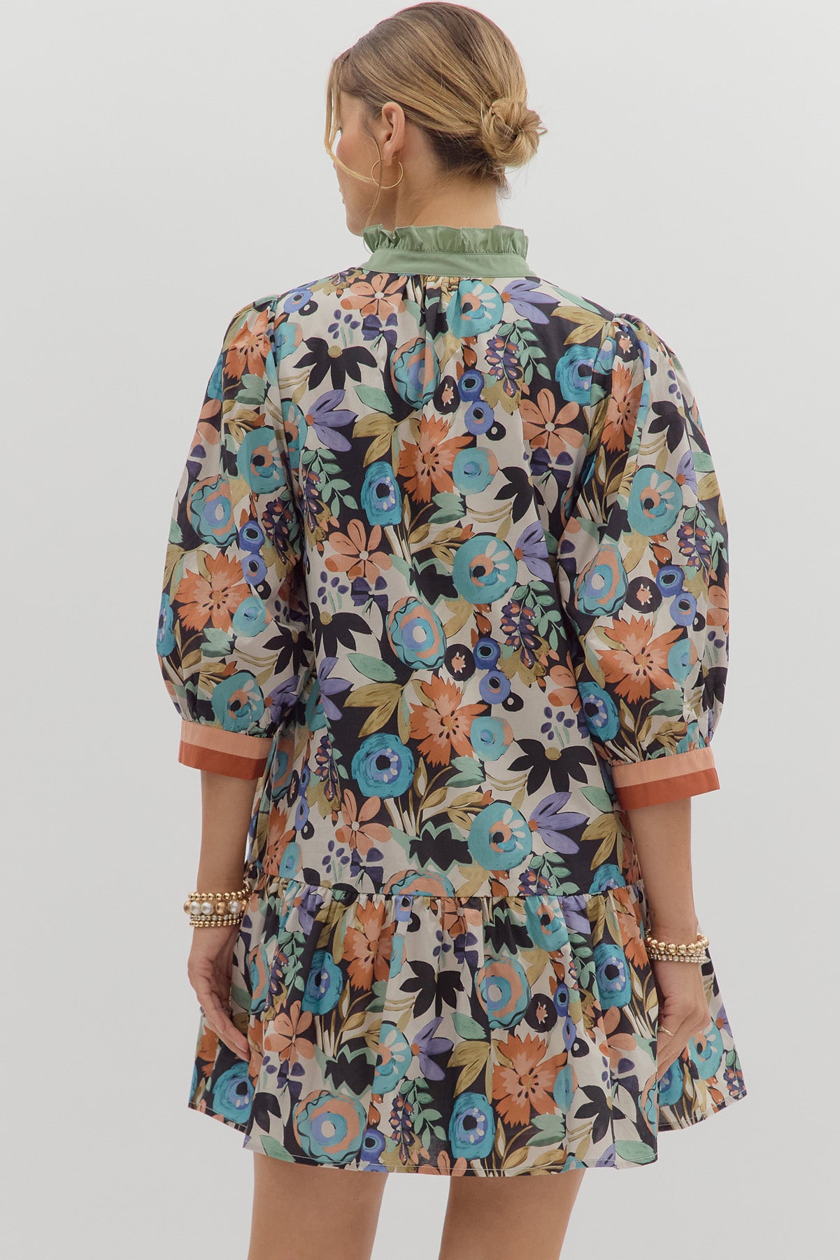 D28207 Multi-Floral Pattern Mini Dress