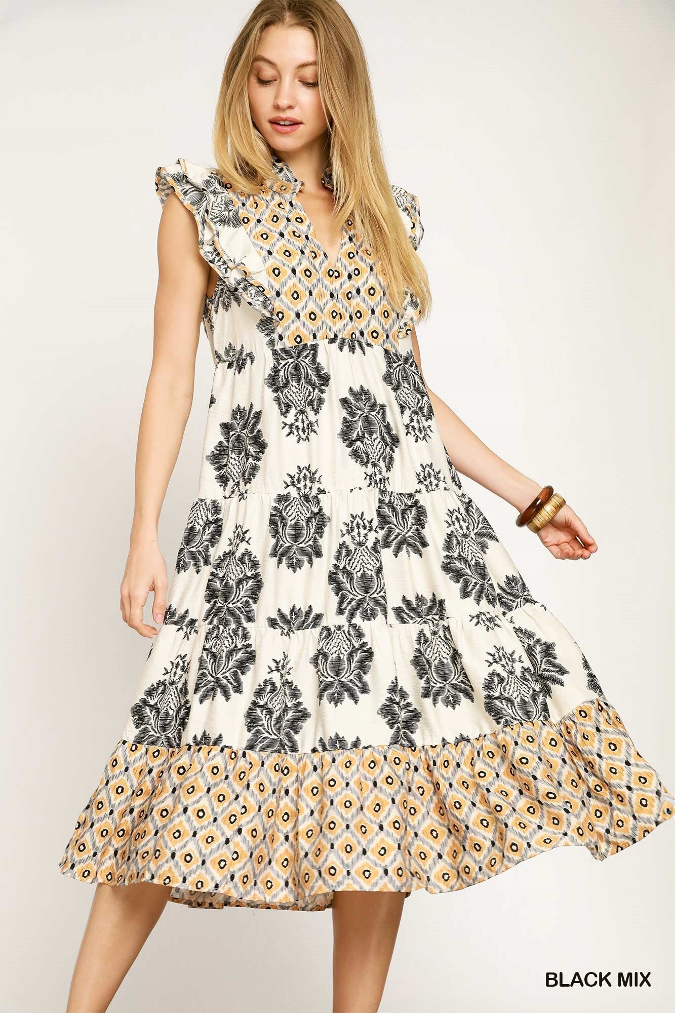 WC4395 Curvy Mixed Print Midi Dress