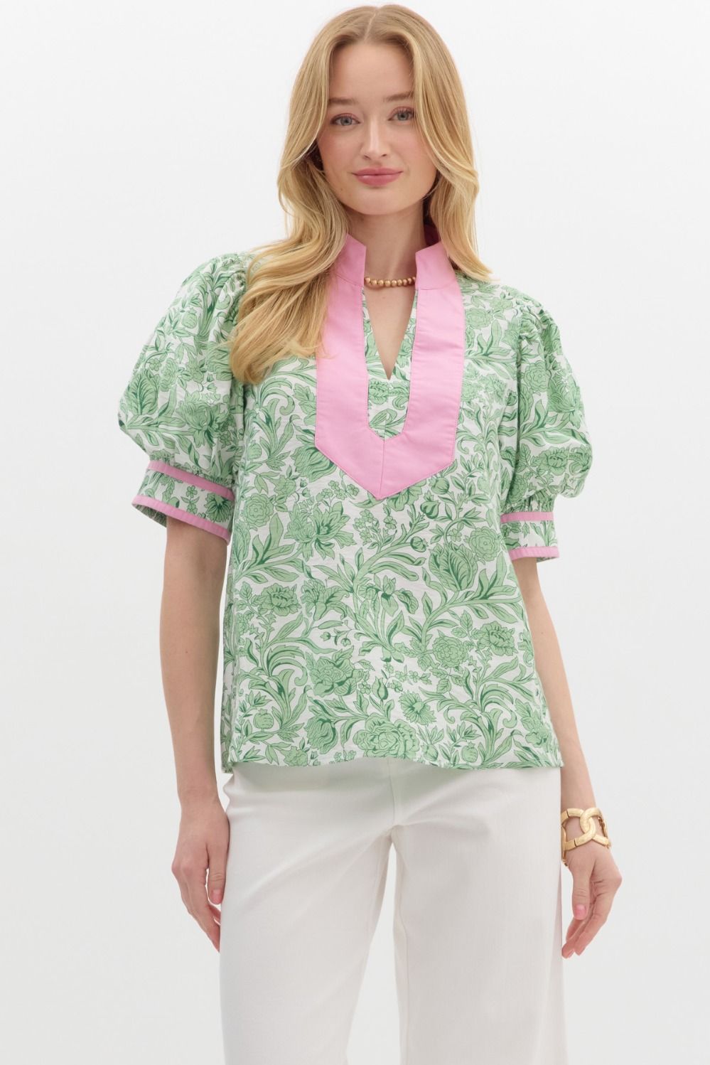 T26645 Floral Print Puff Sleeve Top
