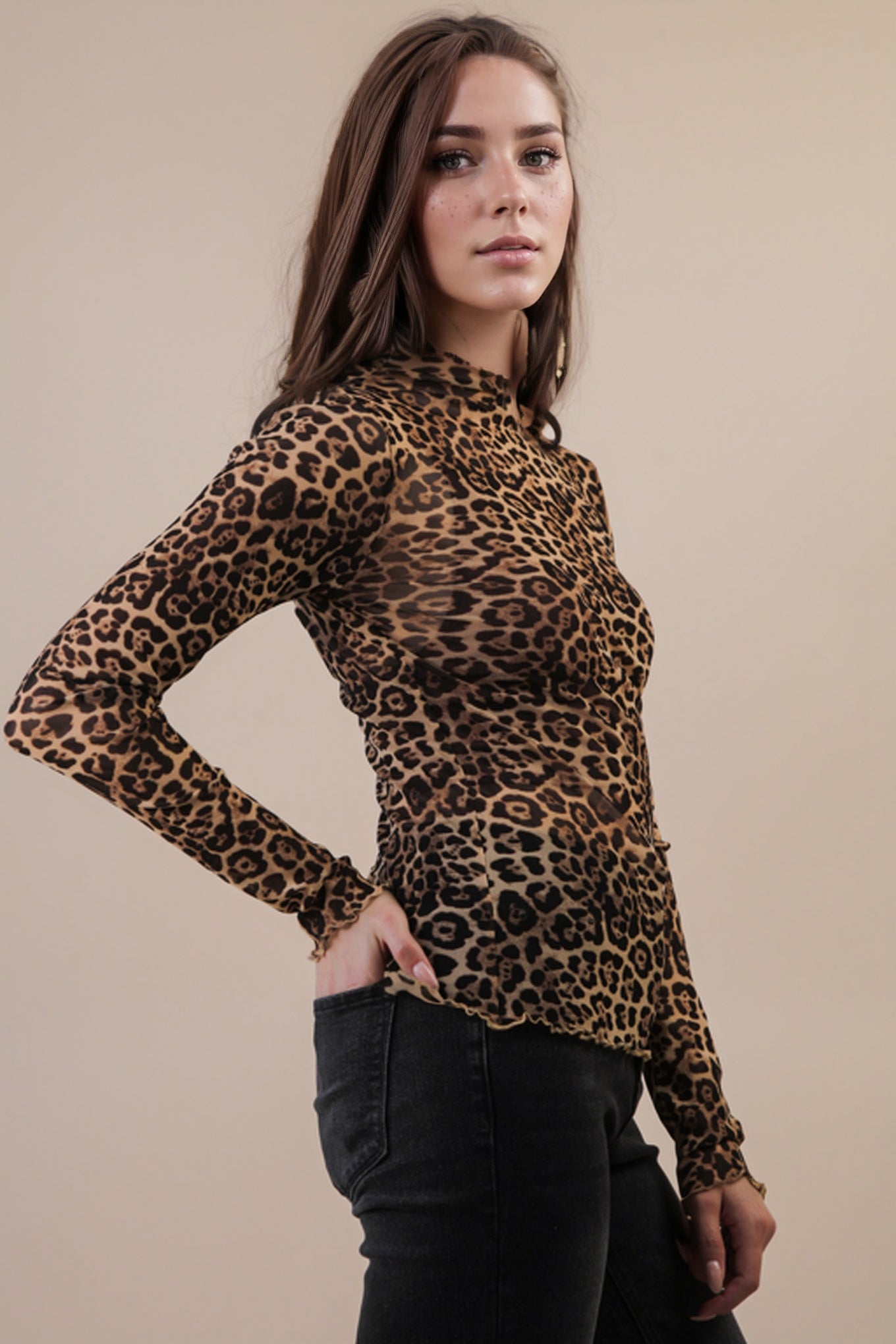 NT12220 Fitted Sheer Mesh Lace Top