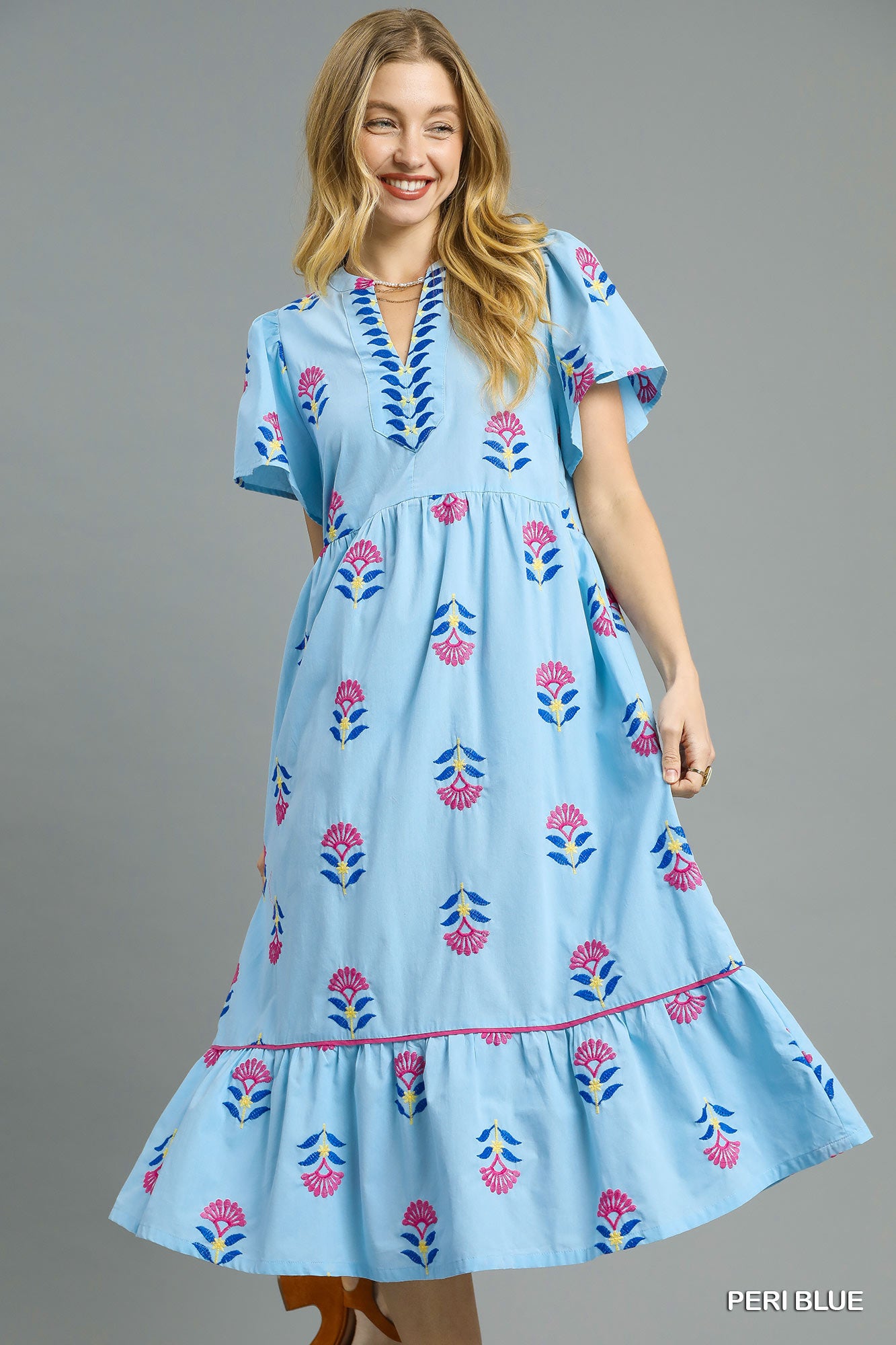 K0261 Embroidered Tiered Midi Dress