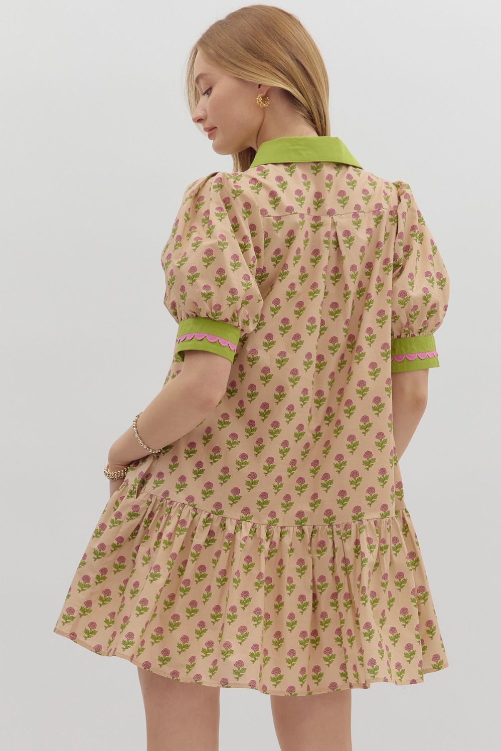 D27511 Floral Print Bubble Sleeve Dress