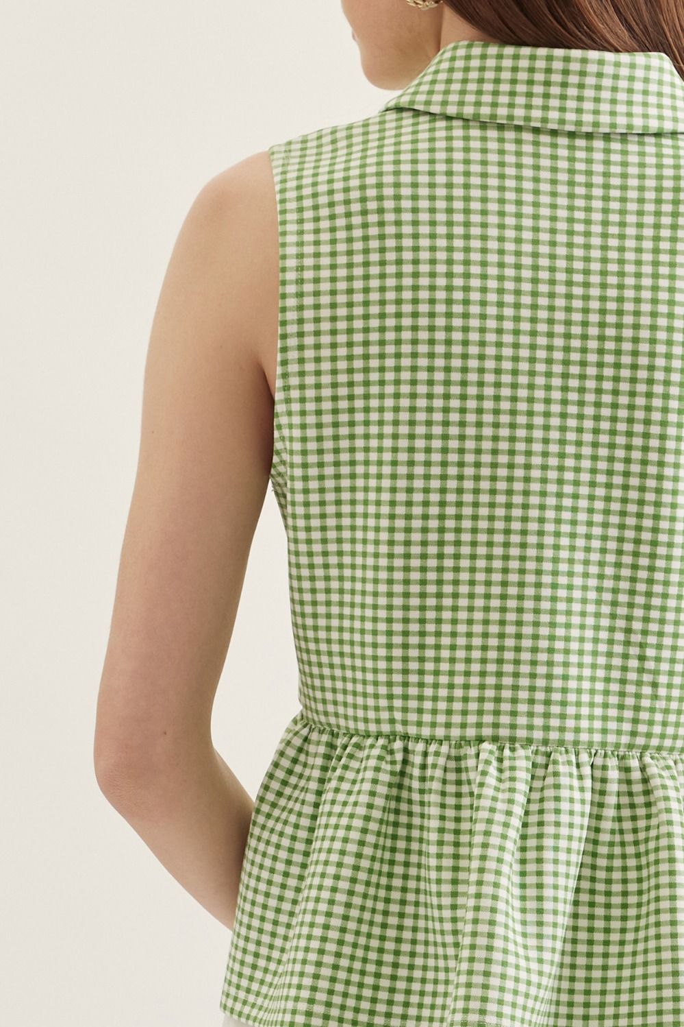 T30068 Gingham Sleeveless Peplum Top