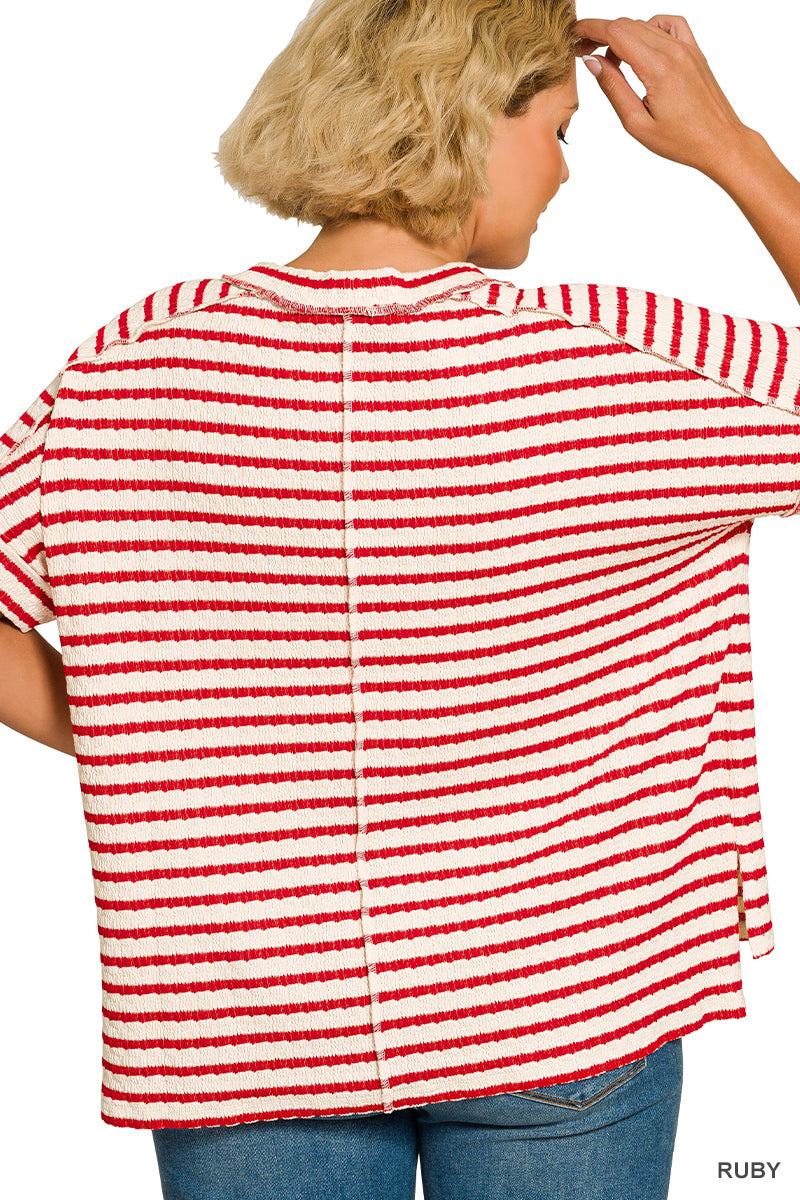 CTL-8615X5 Curvy Striped Hi-Low Tee