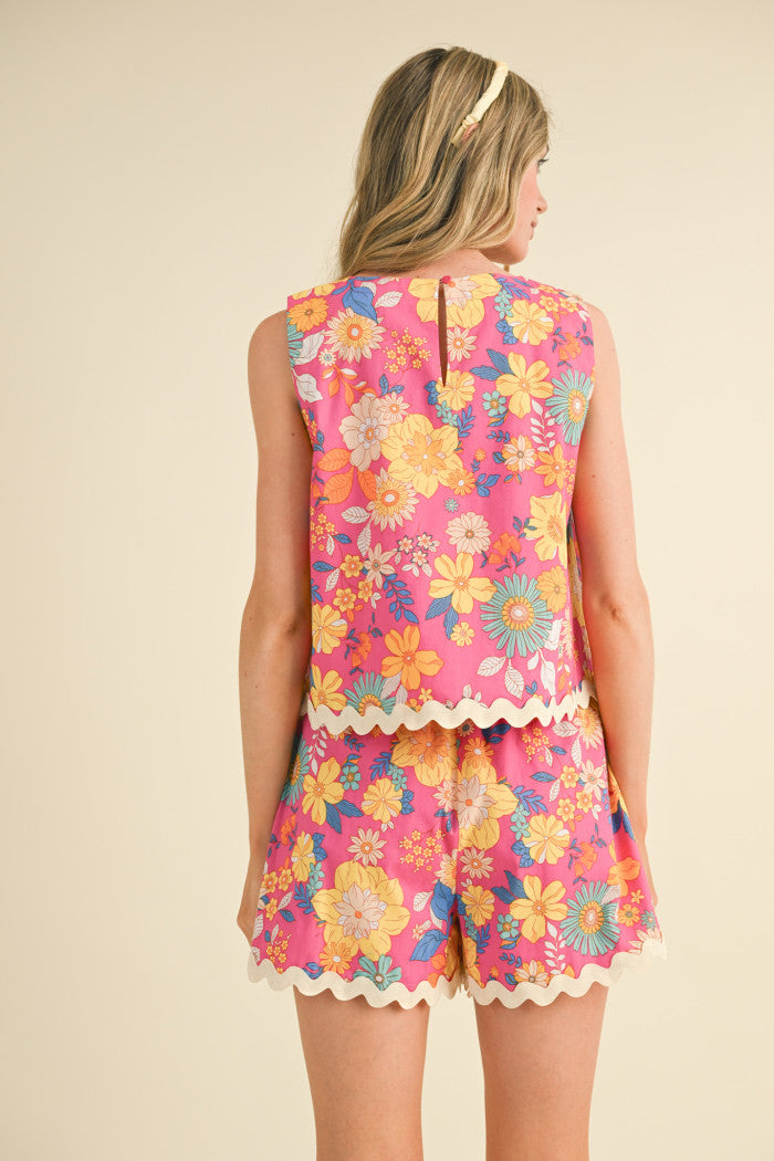 MPST3338 Floral Print Ric Rac Set