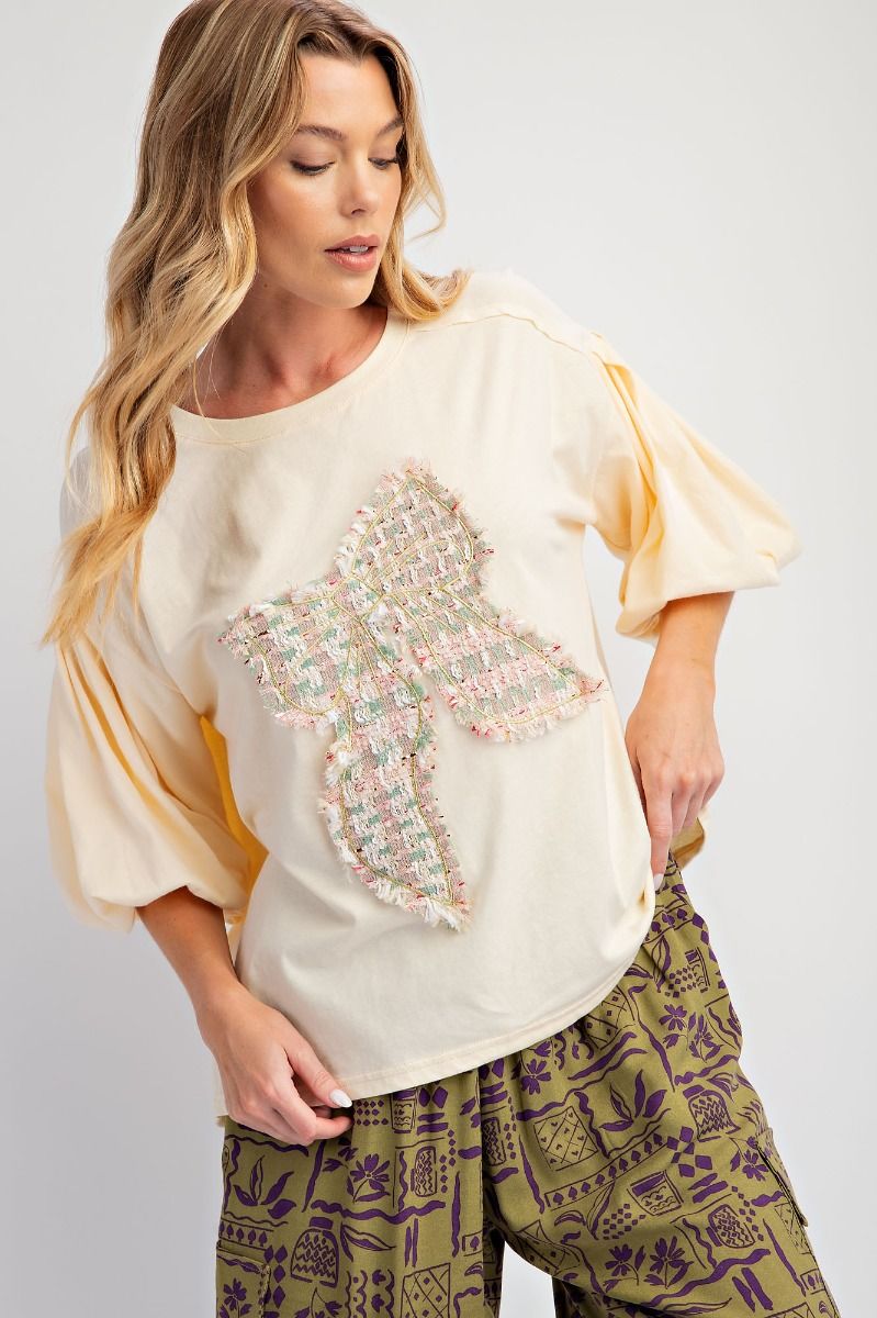 ET25243 Tweed Ribbon Patch Top