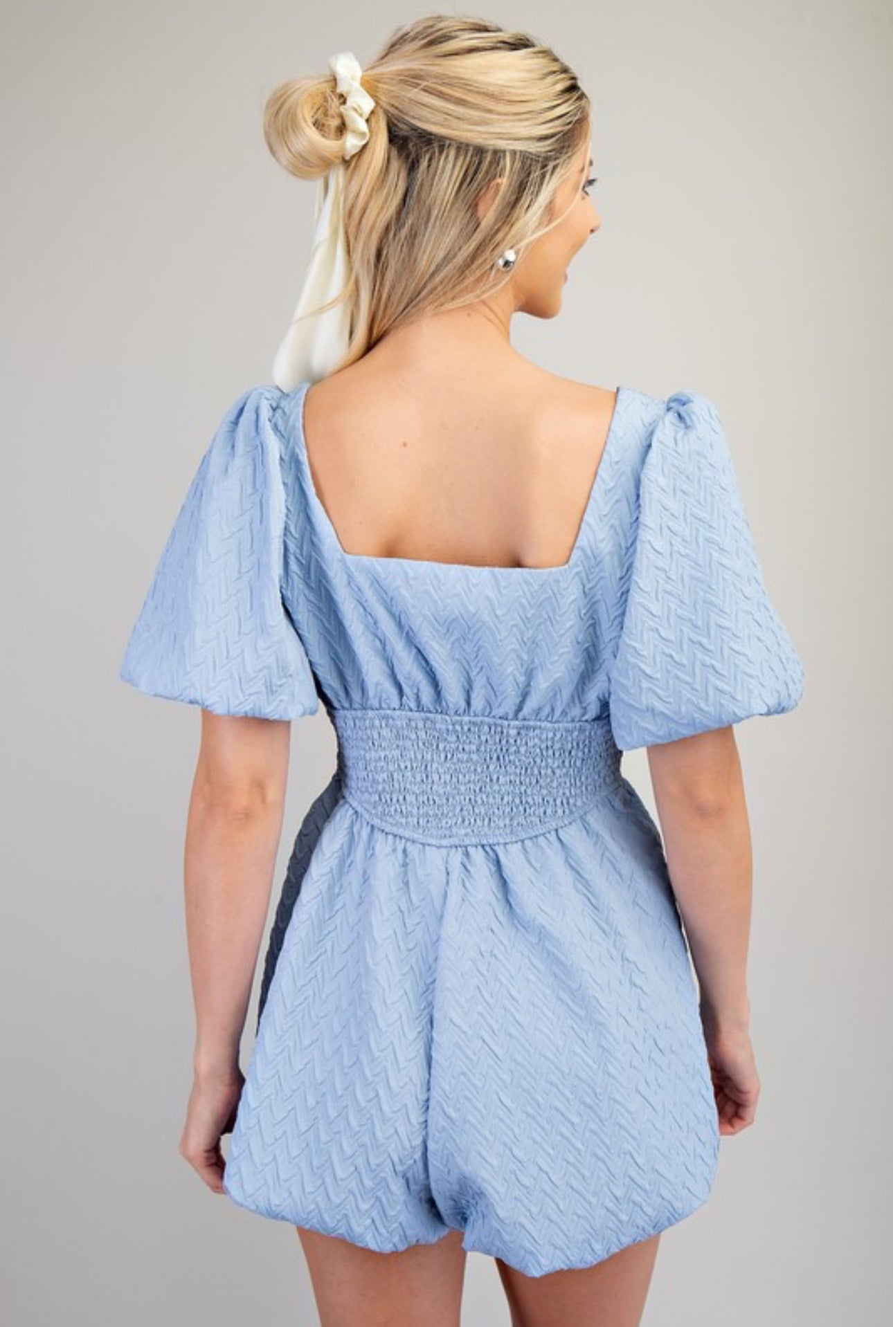 GP7376 Puff Sleeve Smocked Romper