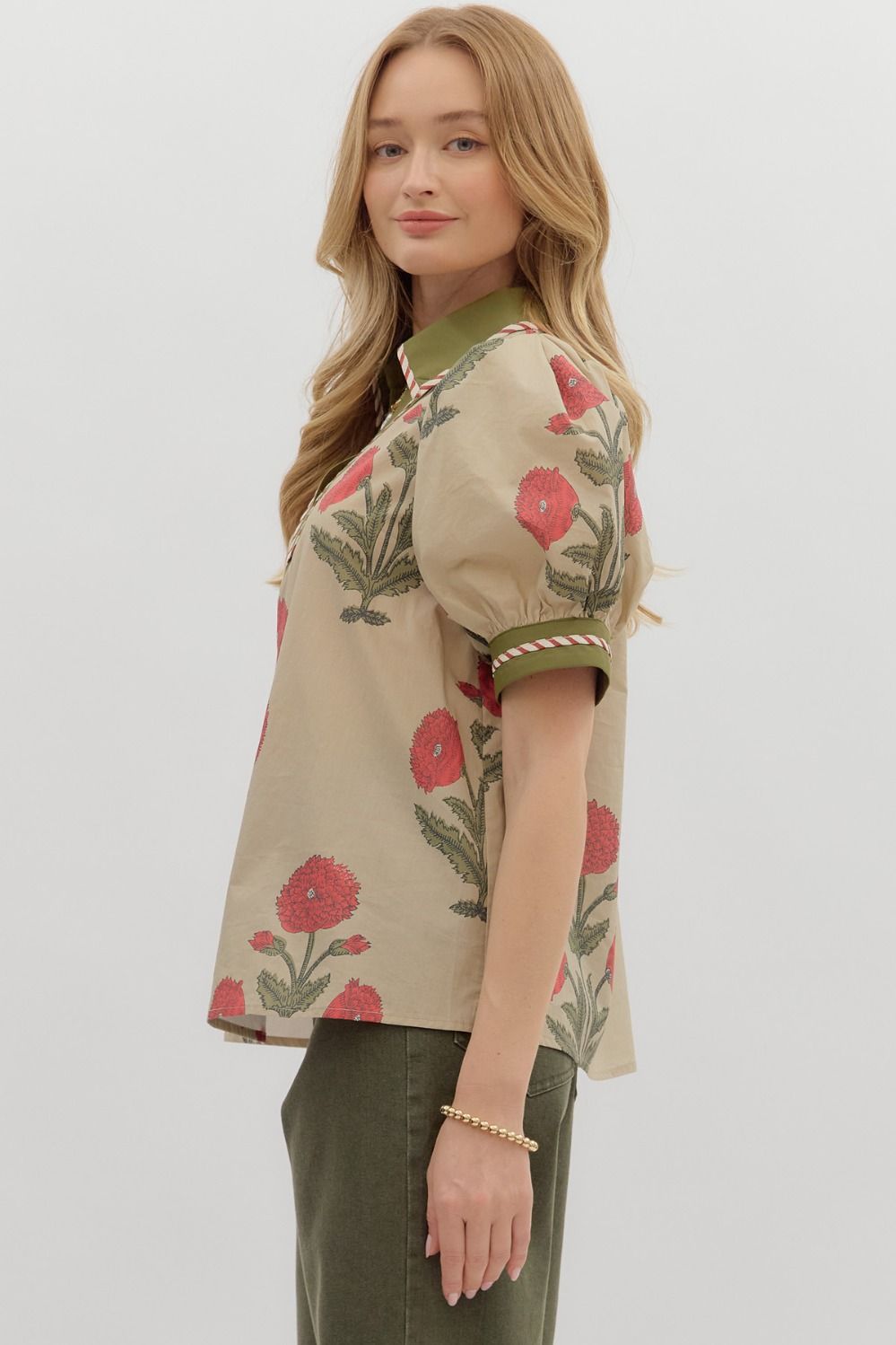 T27875 Floral Bubble Sleeve Top