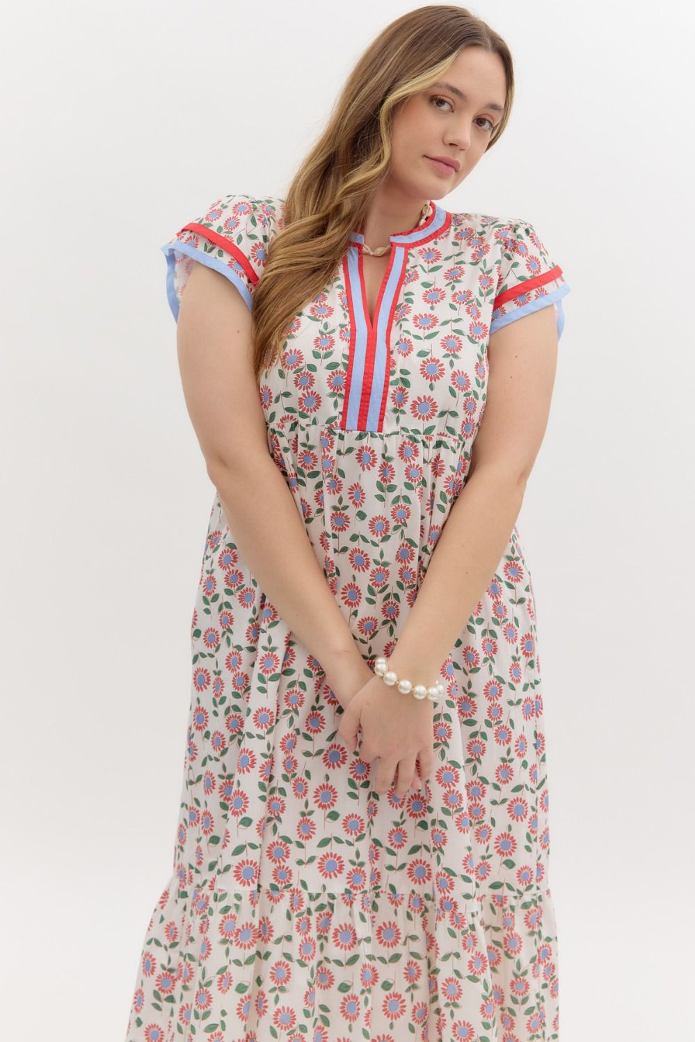 D26475P Curvy Floral Print Midi Dress