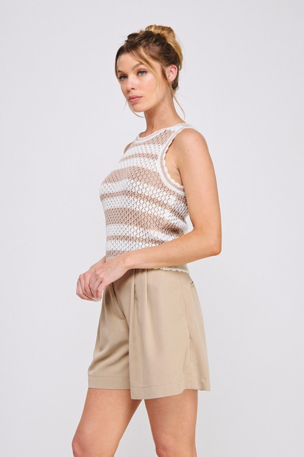 ATS9211 Striped Crochet Tank Top