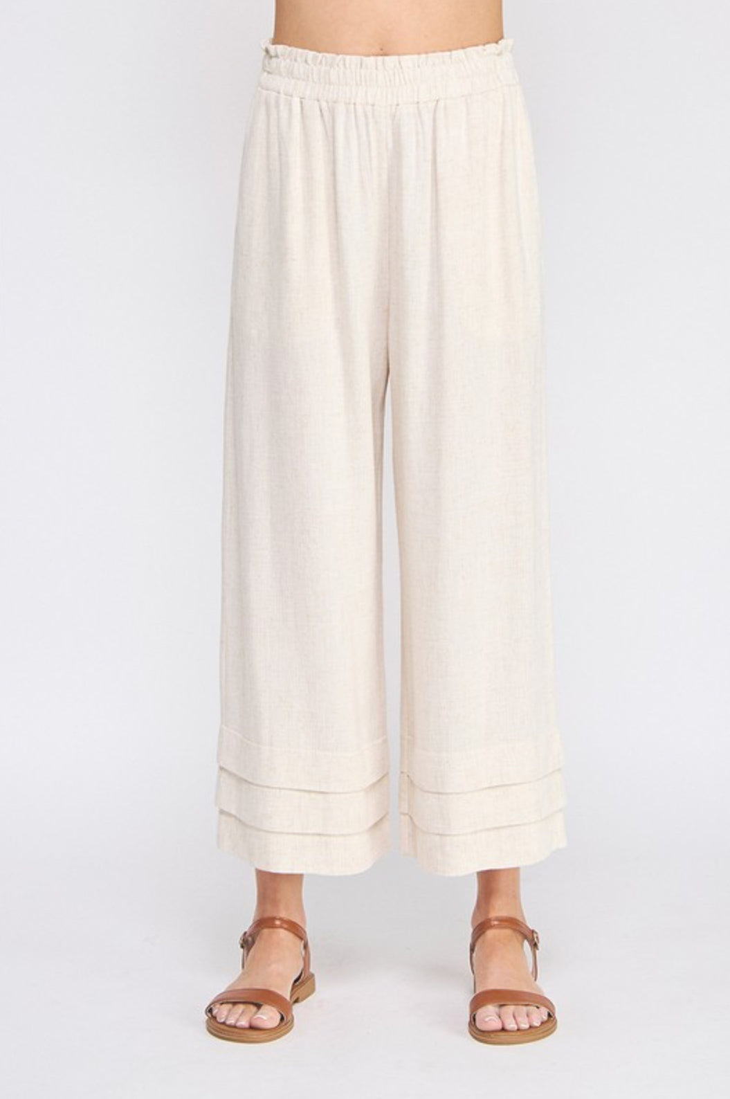 AP9007 Ruffle Hem Linen Pants