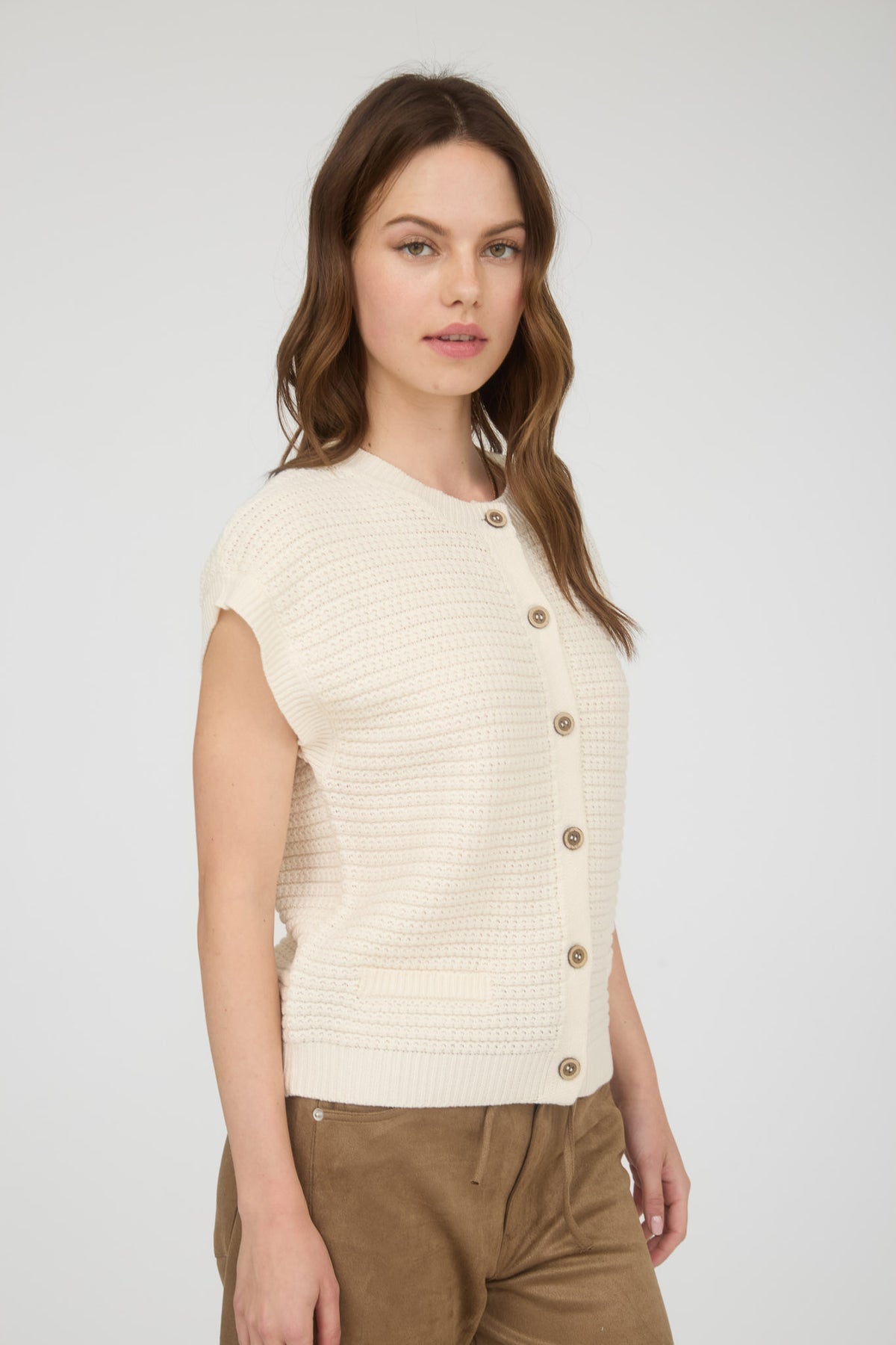 TW2030 Button Down Short Sleeve Cardigan Vest