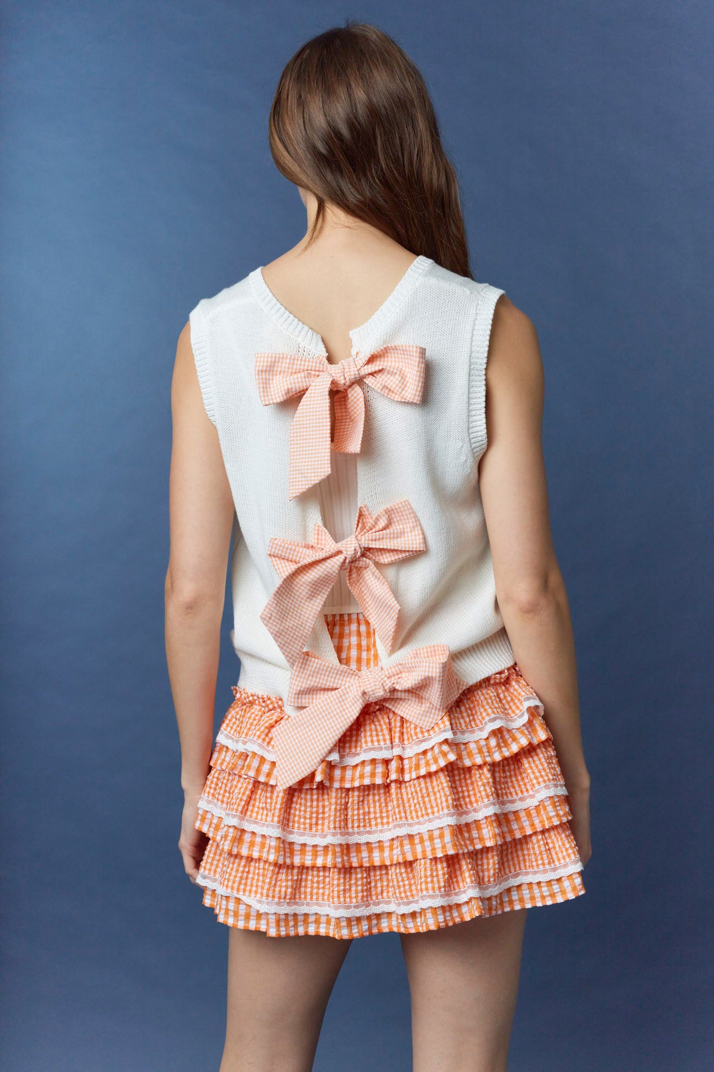 IKT300185-01 Gingham Bow Detail Sweater Vest
