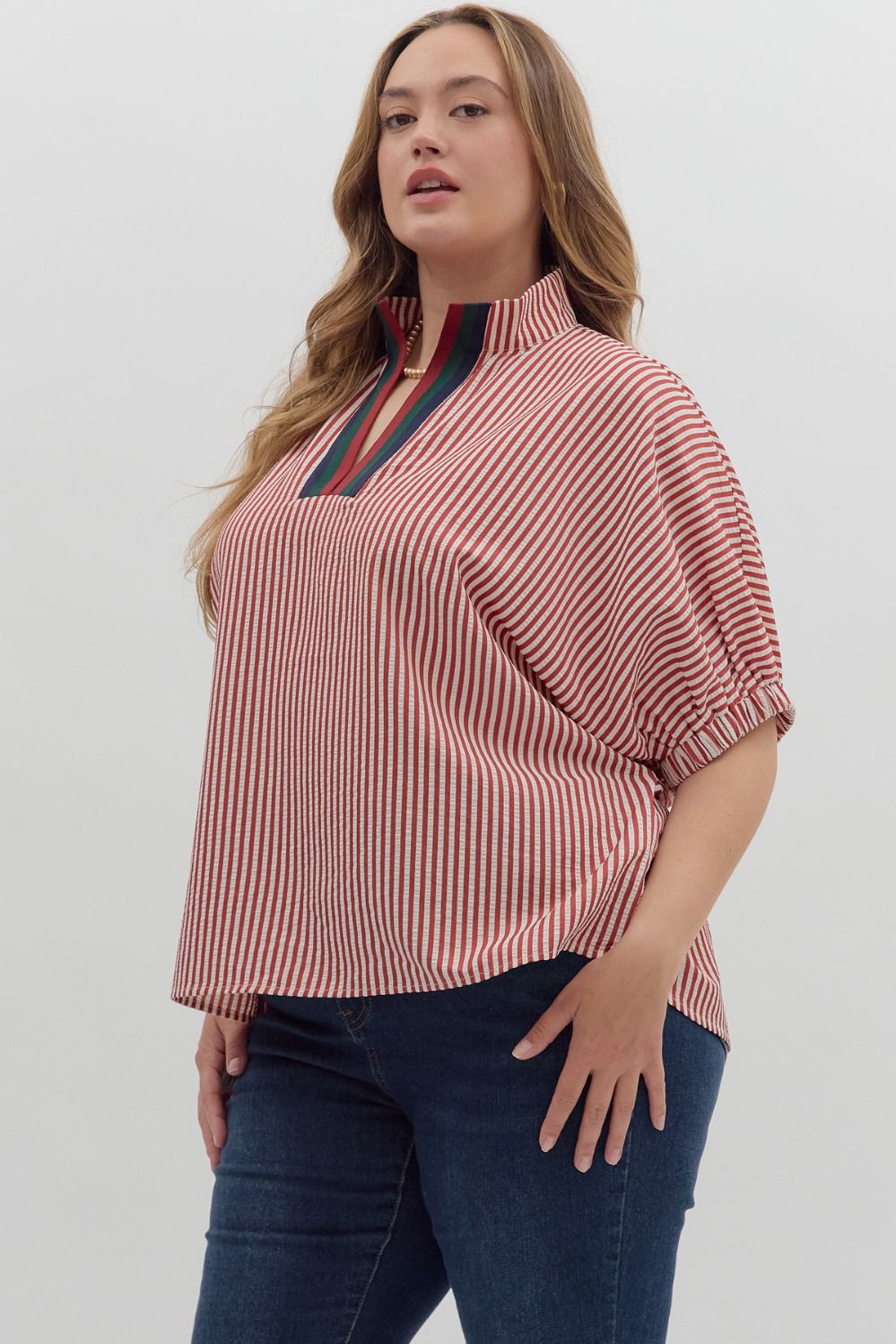 T25970P Curvy Stripe Pattern Dolman Top