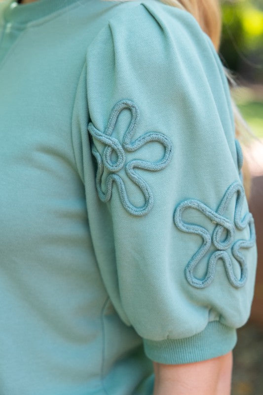 36879 Floral Embroidered Sleeve Top