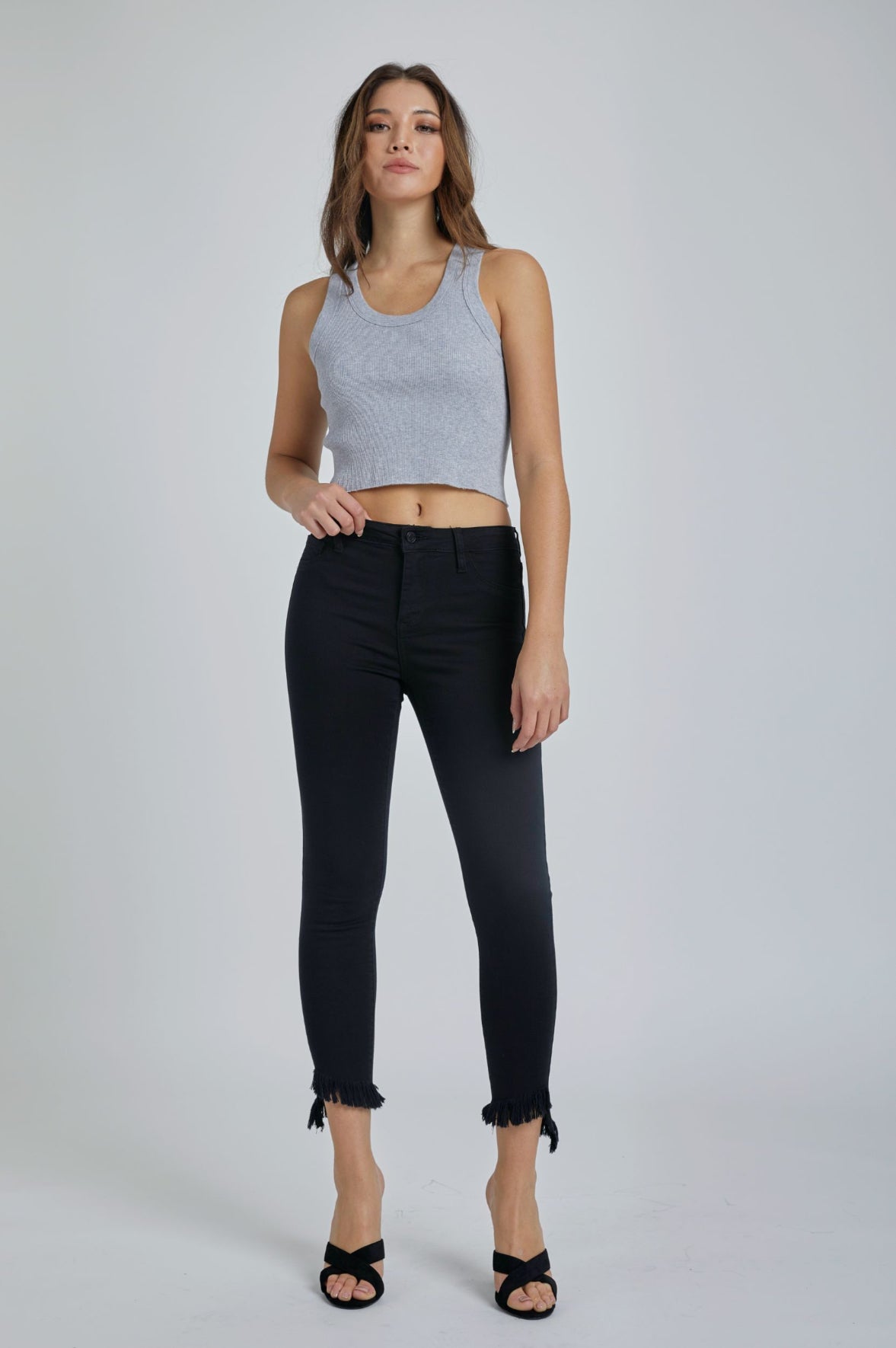 AB76316BLK Mid Rise Crop Skinny Jeans