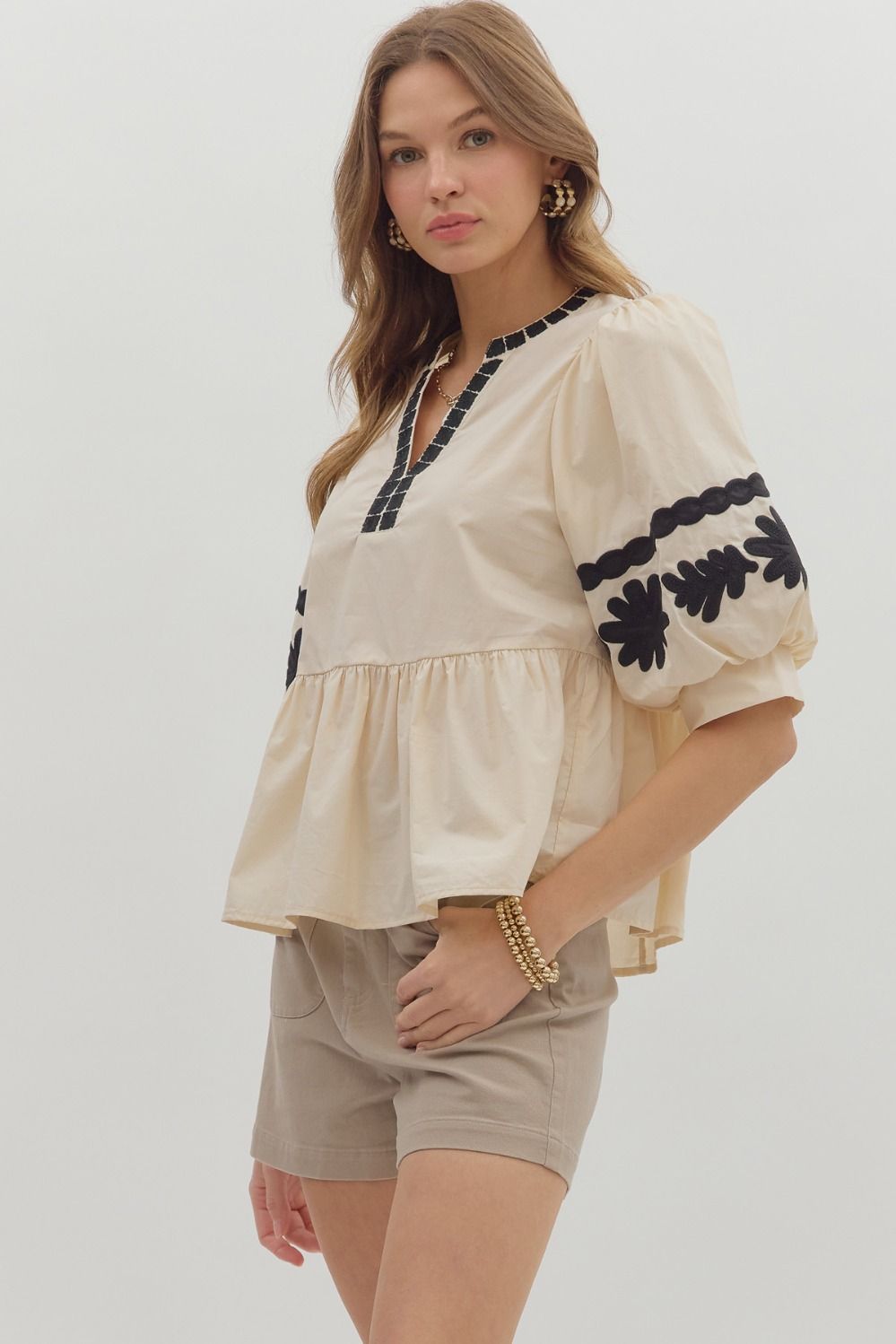T28506 Solid 3/4 Sleeve Top