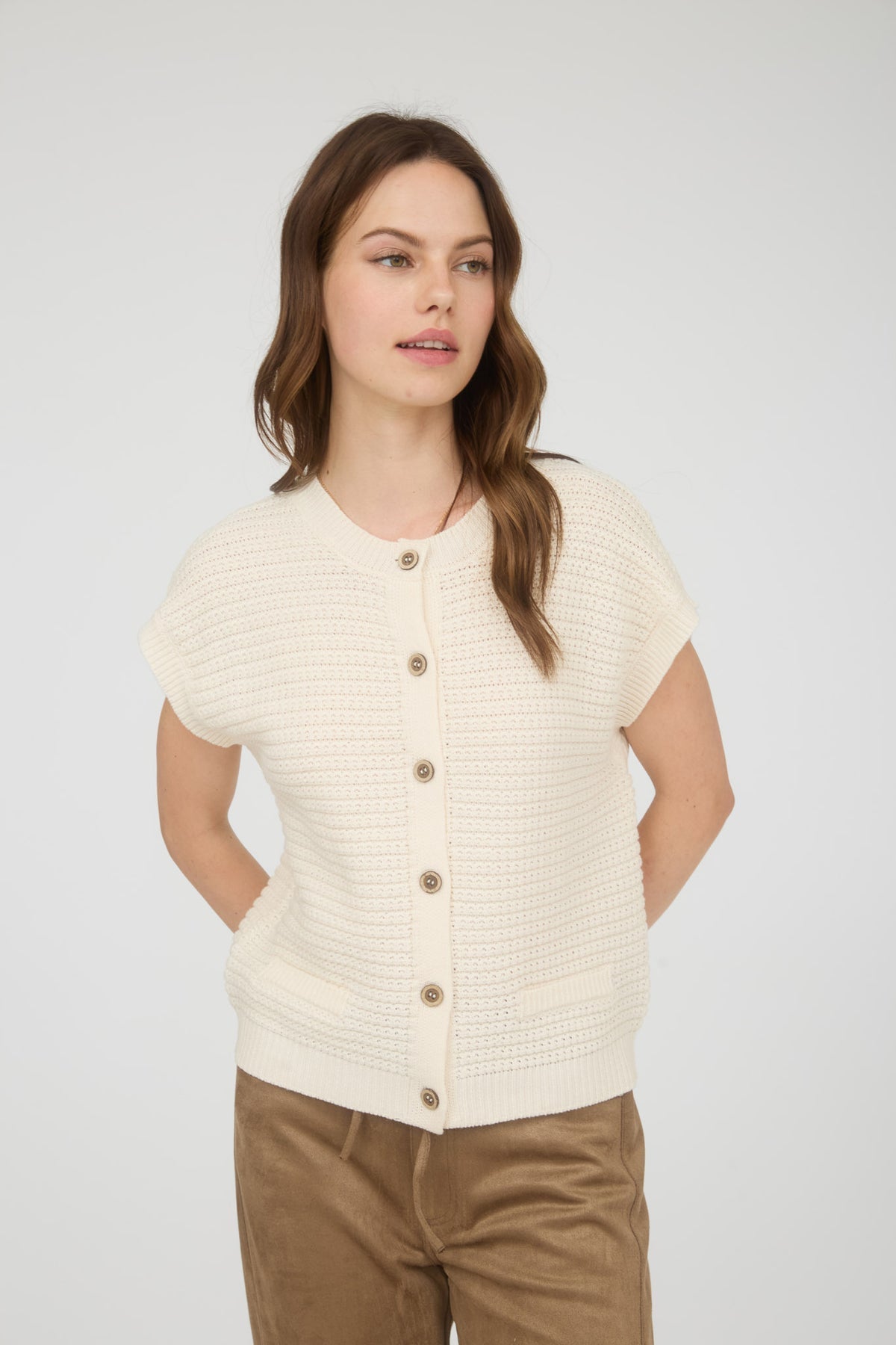 TW2030 Button Down Short Sleeve Cardigan Vest