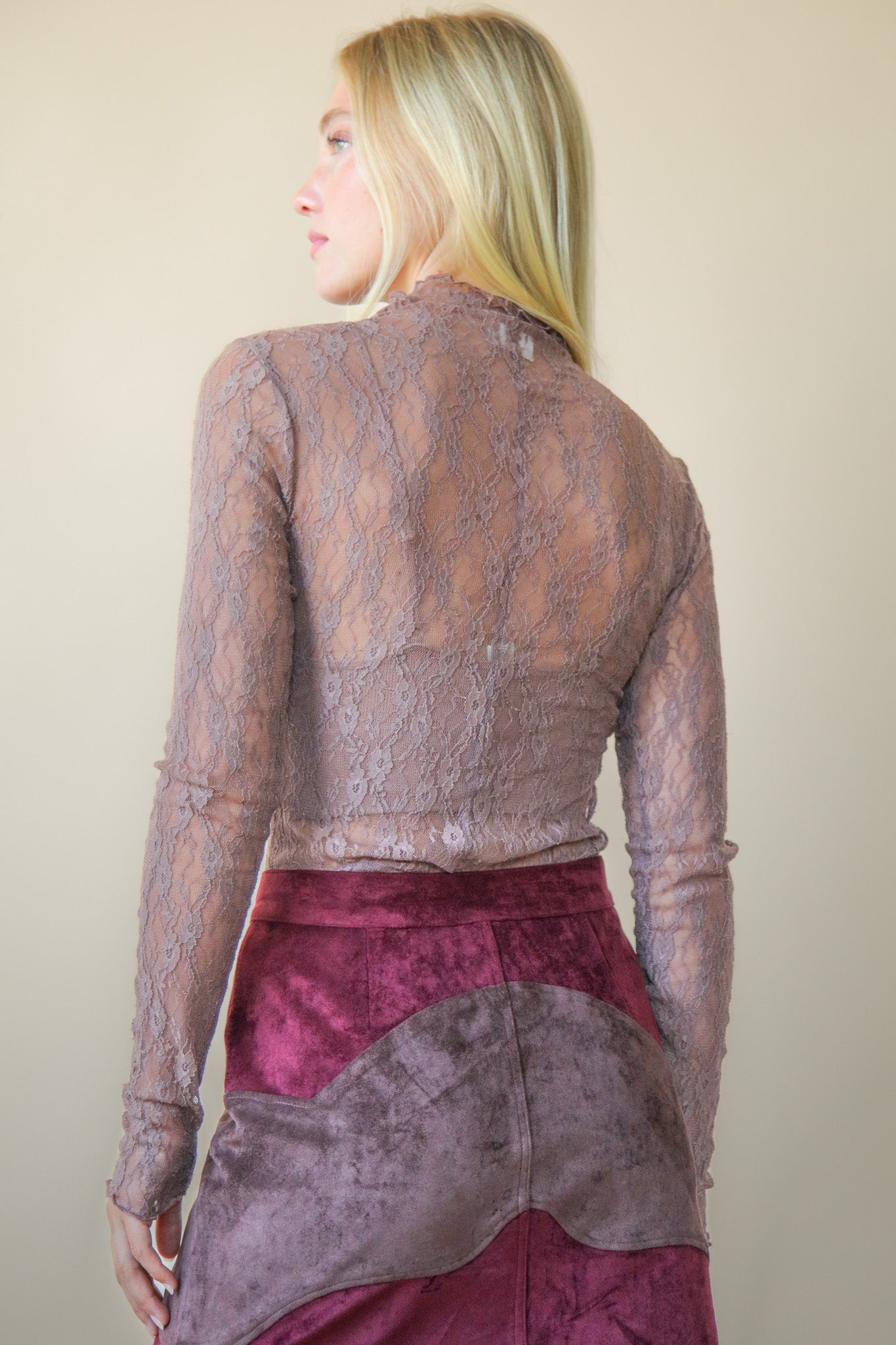 NT12220 Fitted Sheer Mesh Lace Top