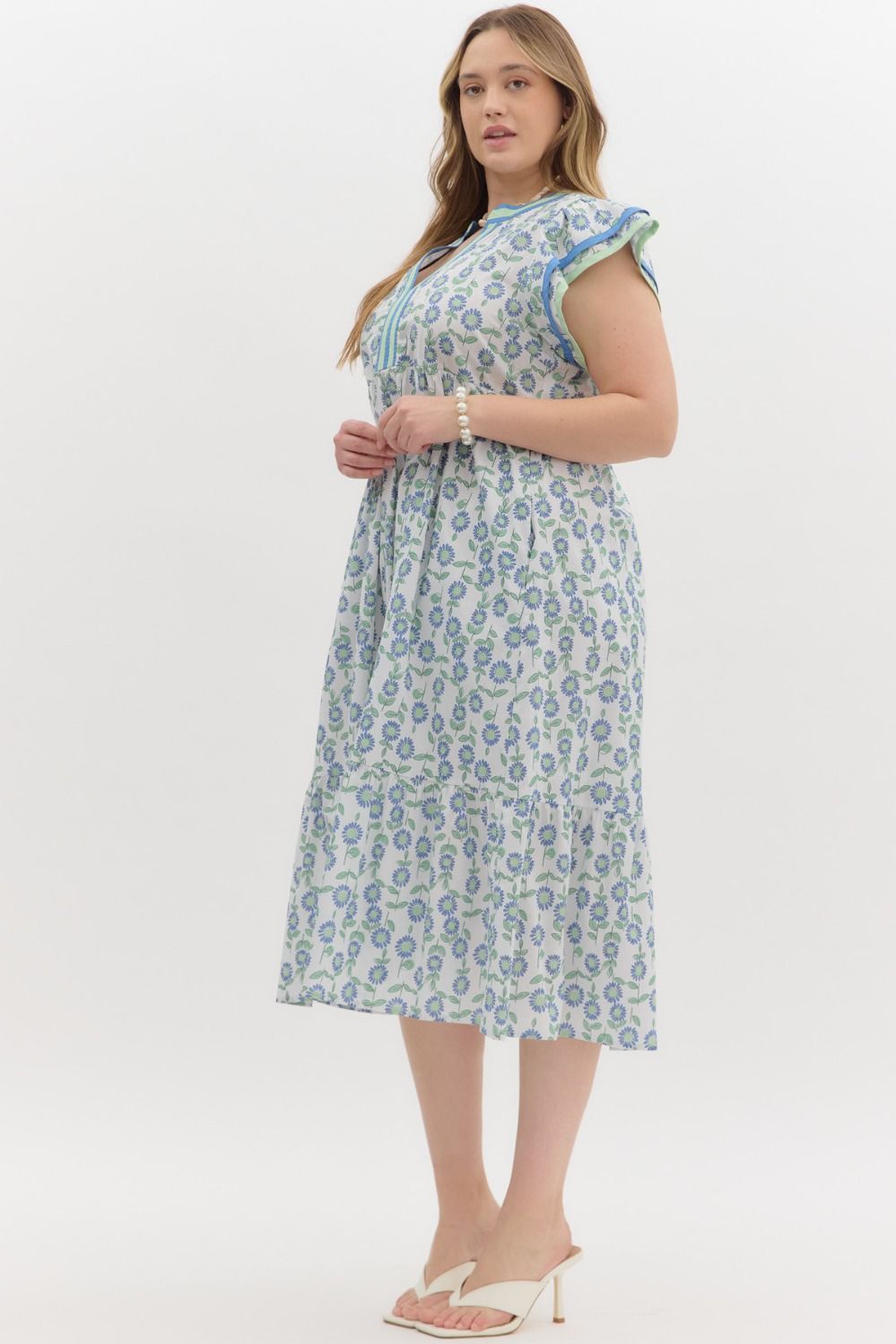 D26475P Curvy Floral Print Midi Dress