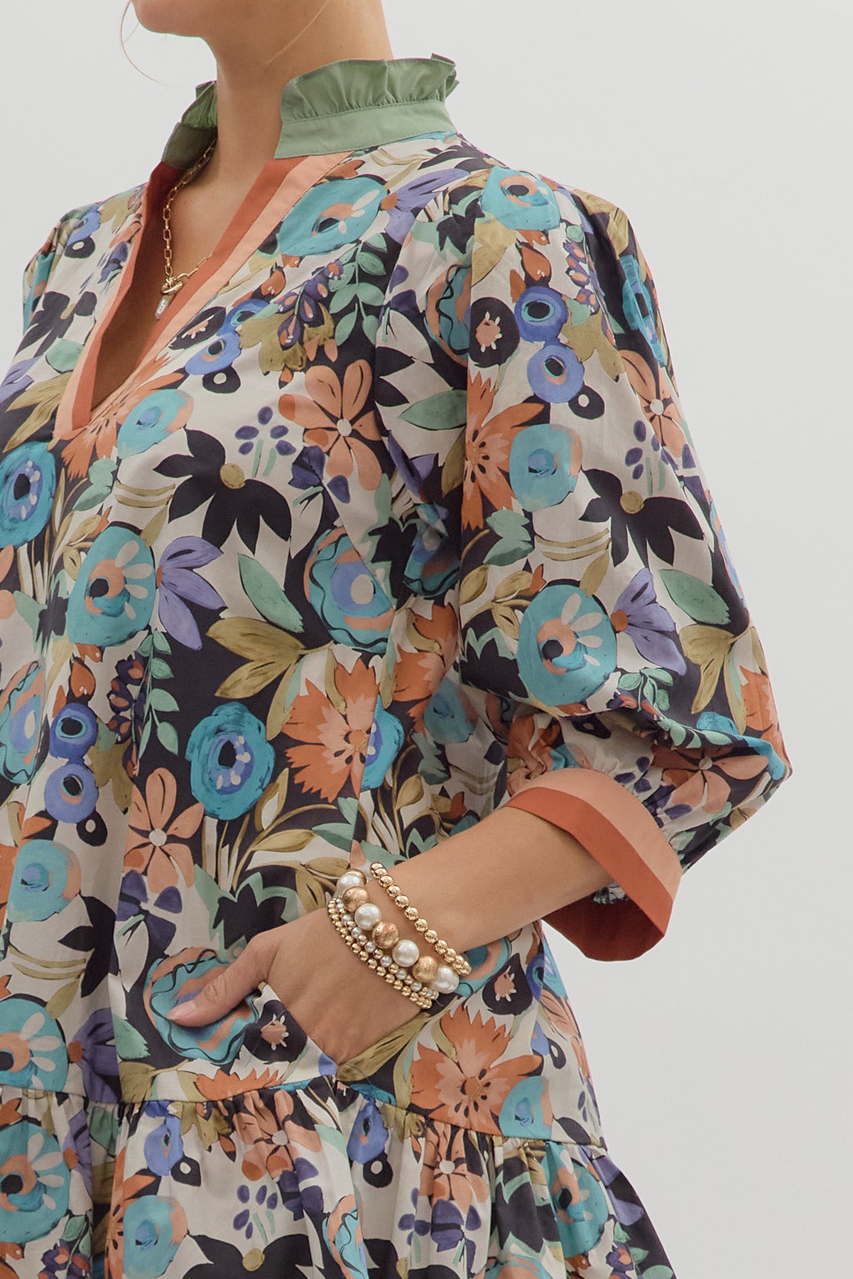 D28207 Multi-Floral Pattern Mini Dress