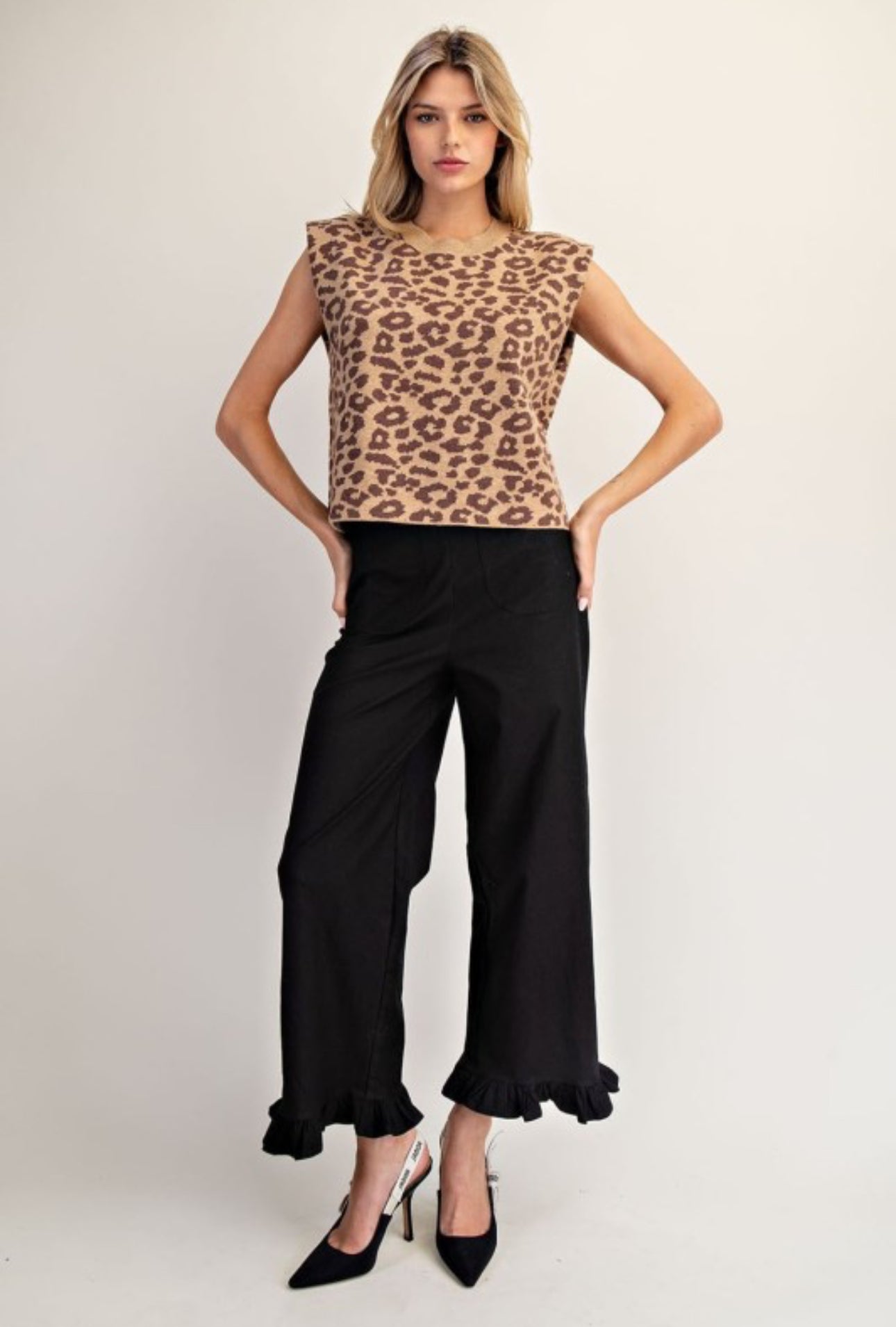 SK14066 Leopard Printed Sleeveless Sweater
