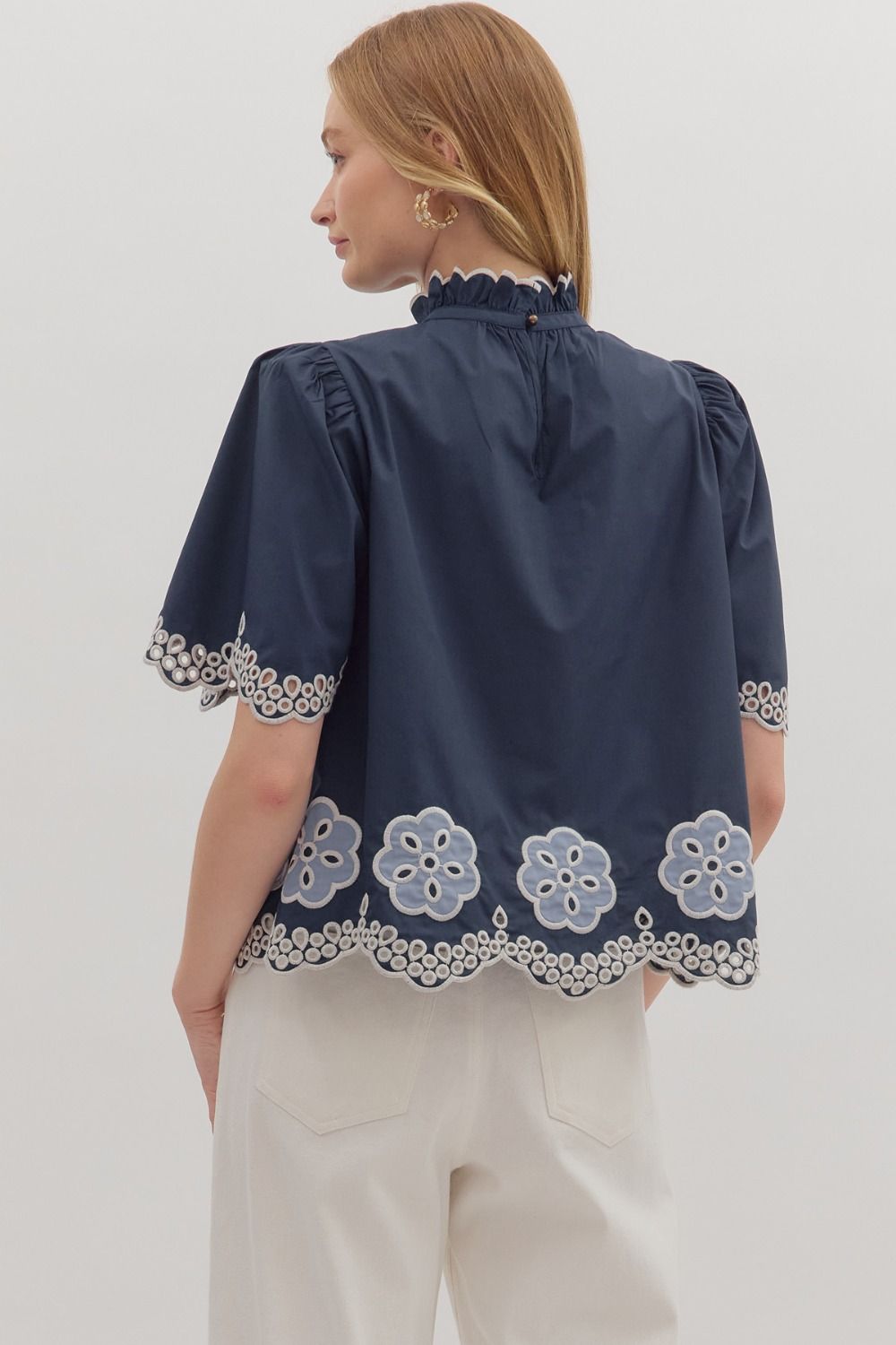 T28433 Floral Embroidery Top
