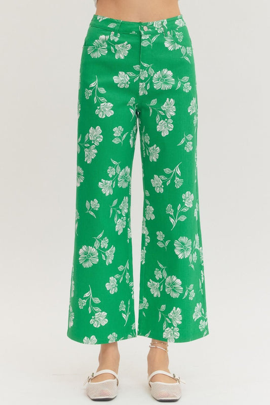 P31744 Floral Print Wide Leg Pants