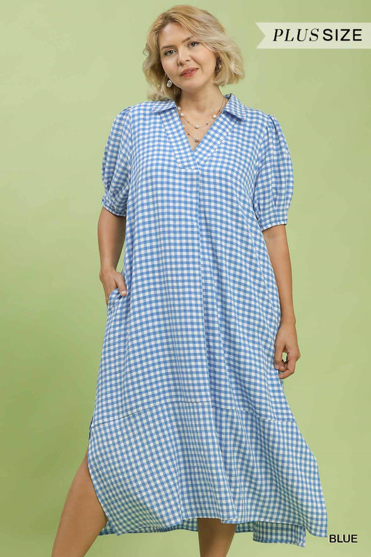 WC6338 Curvy Gingham Midi Dress