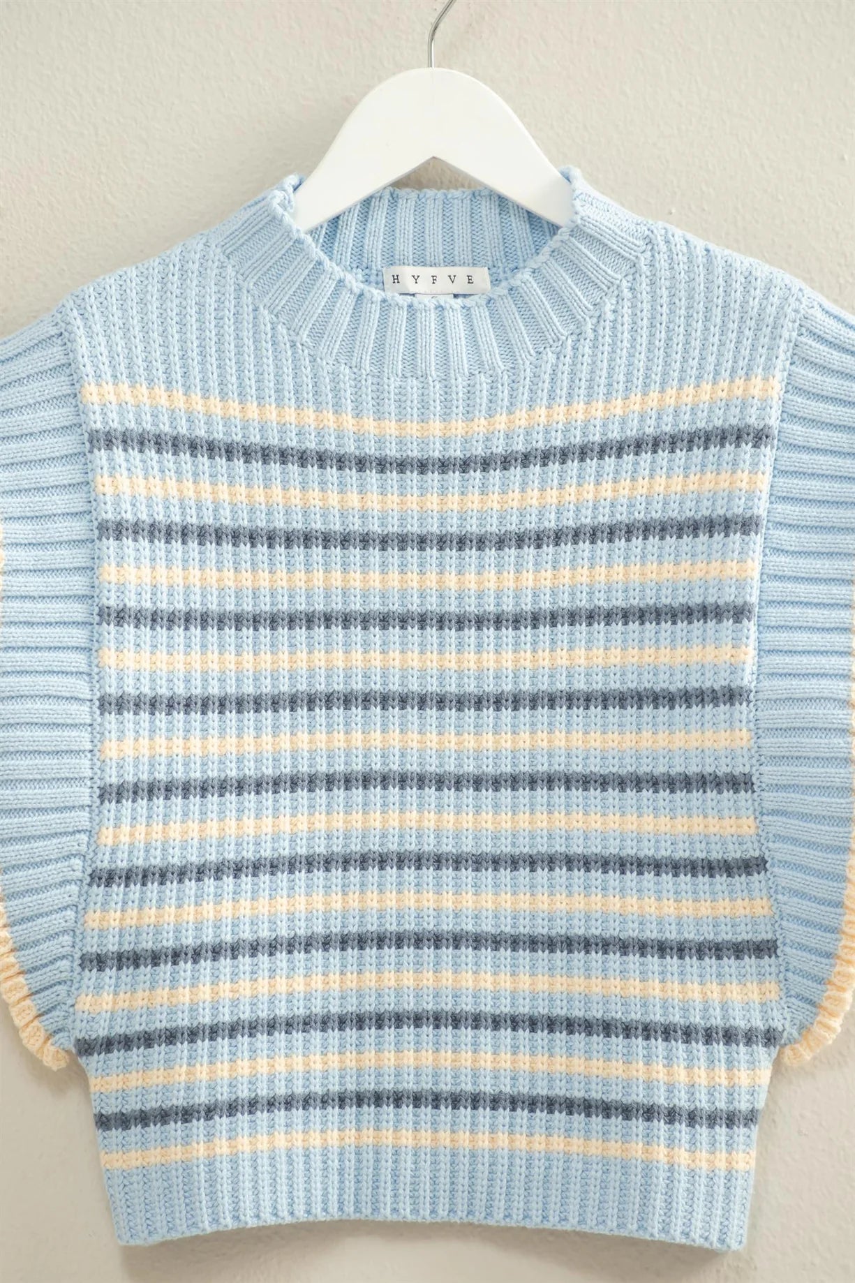HF25E871 Chic Striped Mock Neck Sleeveless Sweater Vest