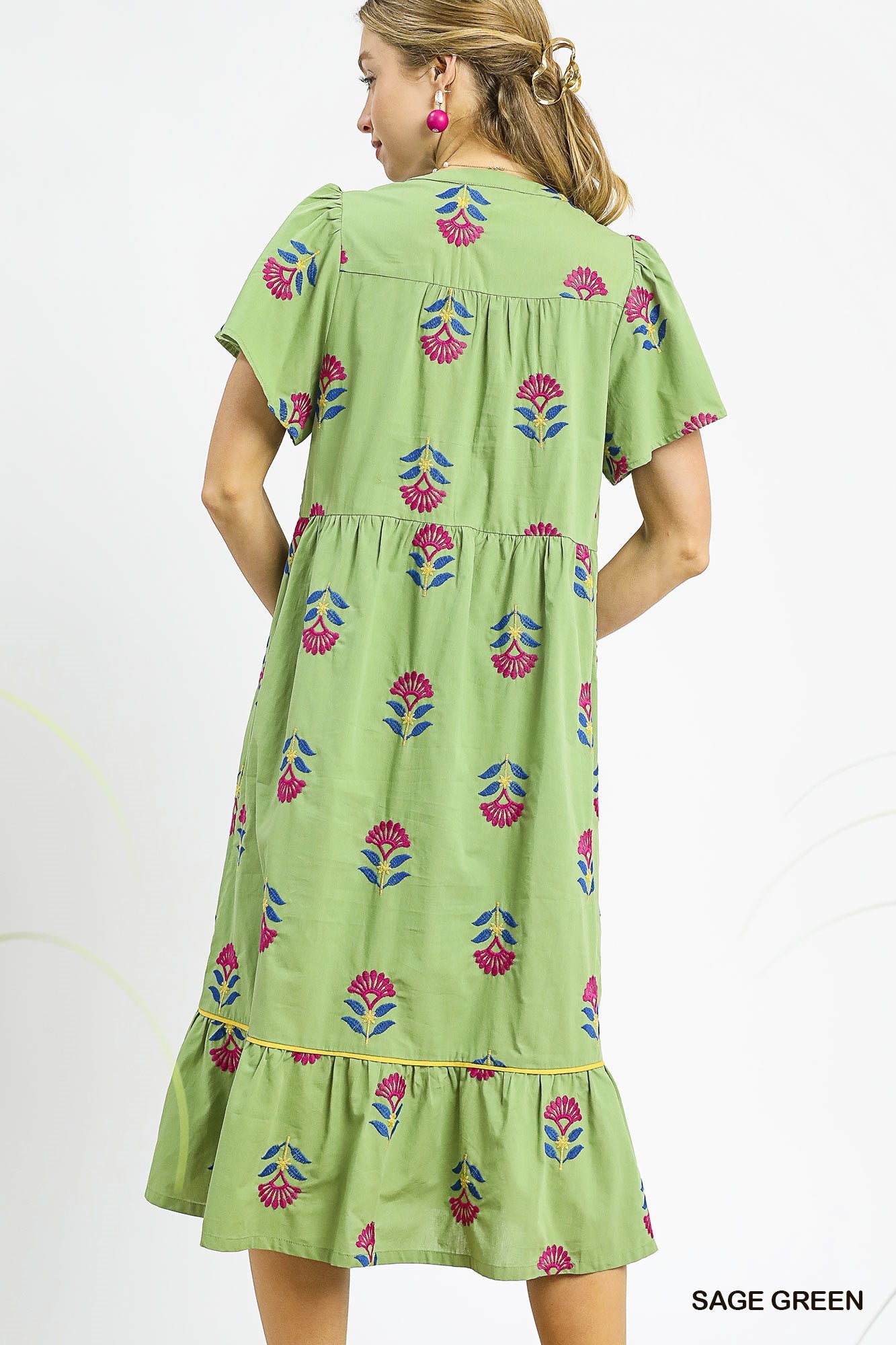 K0261 Embroidered Tiered Midi Dress