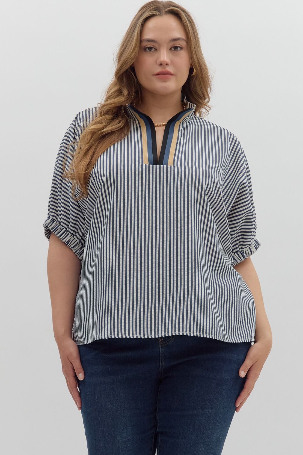 T25970P Curvy Stripe Pattern Dolman Top