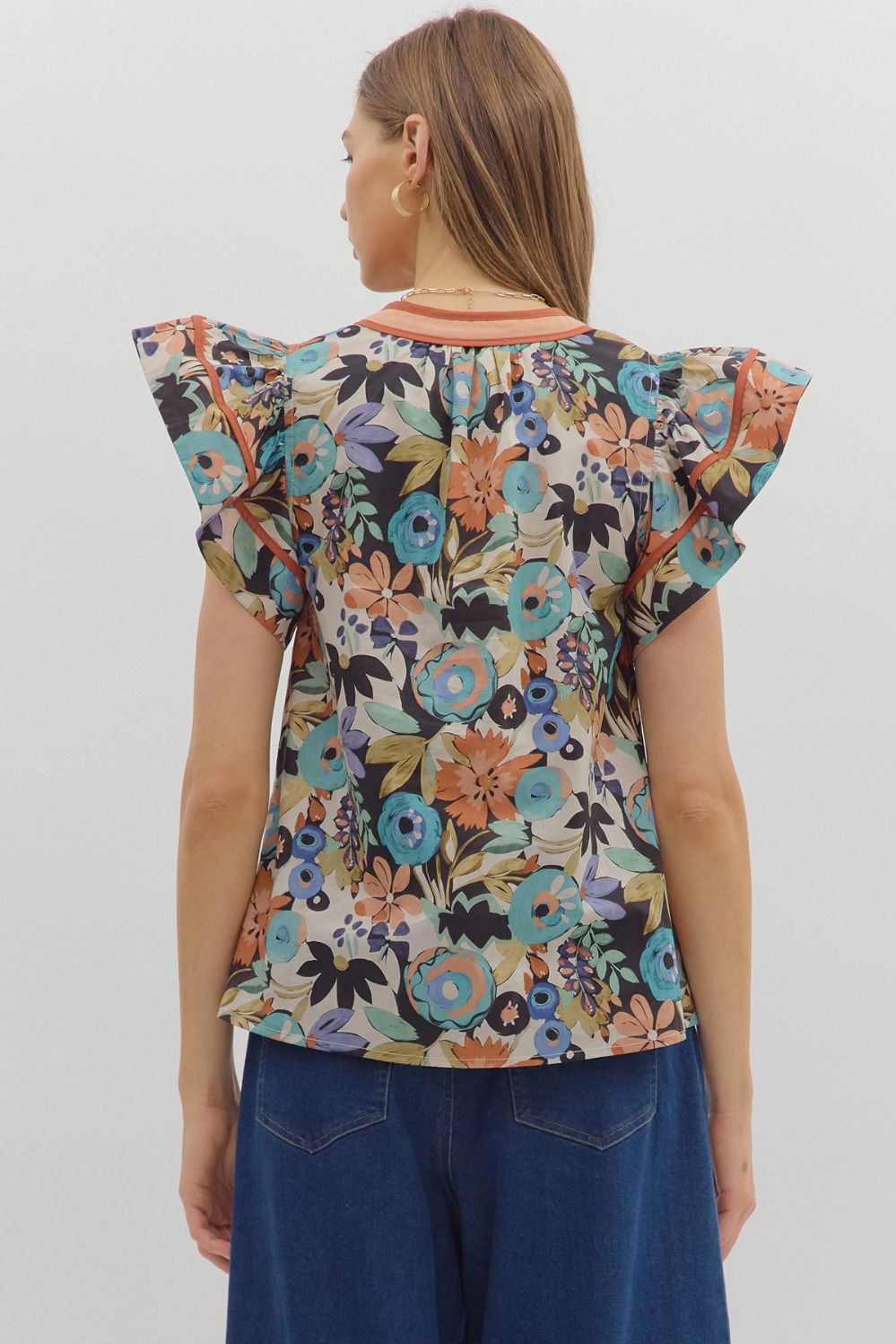 T28208 Multi Floral Print Top