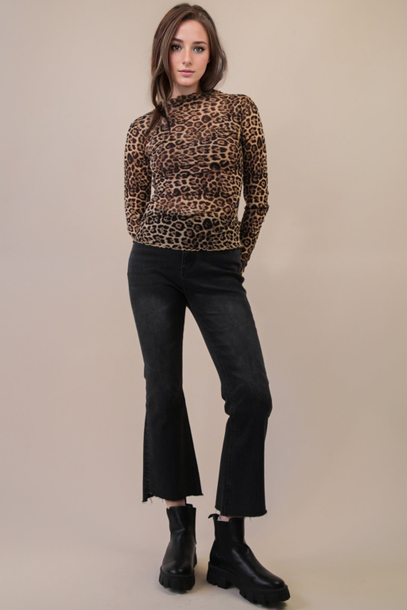 NT12220 Fitted Sheer Mesh Lace Top