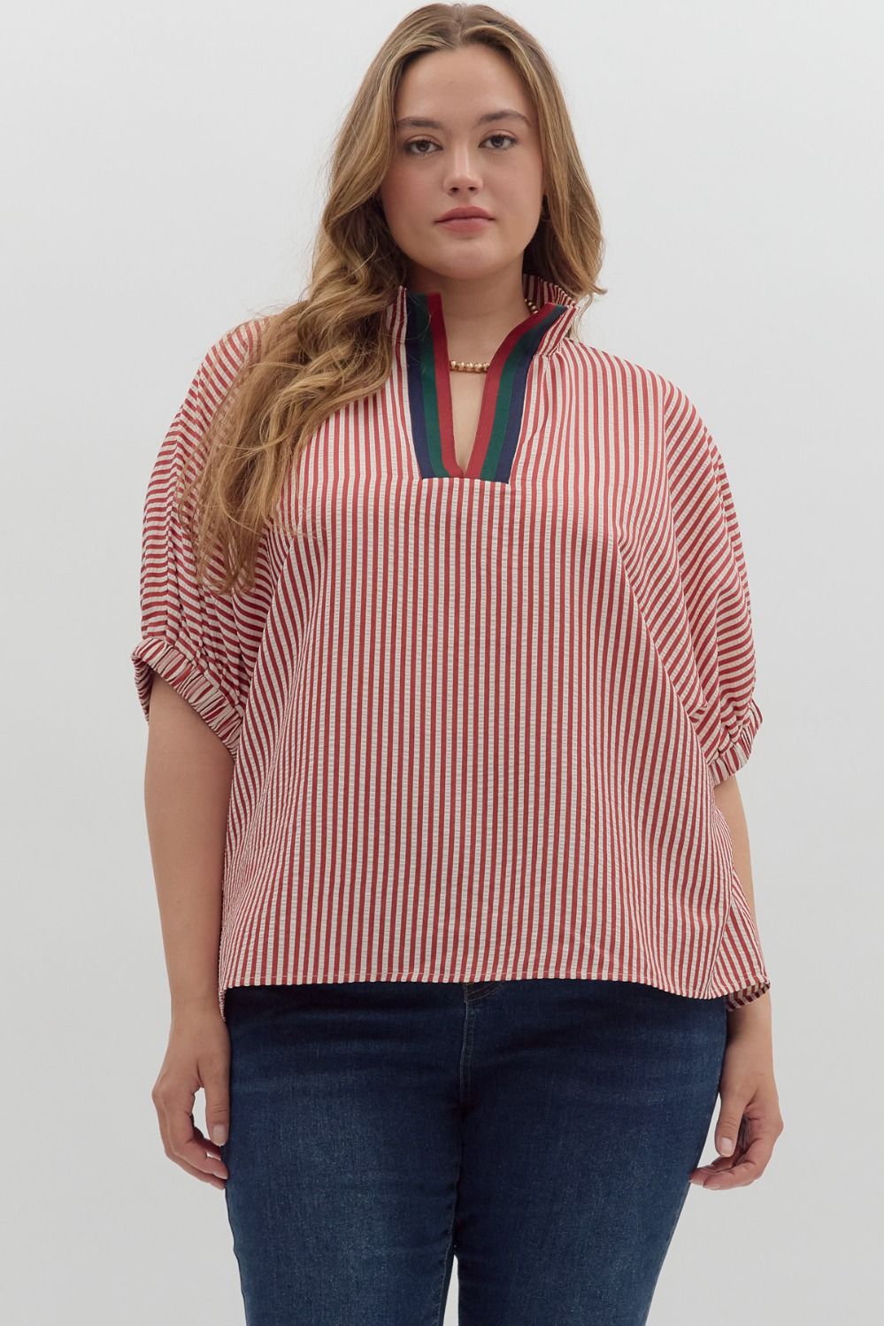 T25970P Curvy Stripe Pattern Dolman Top