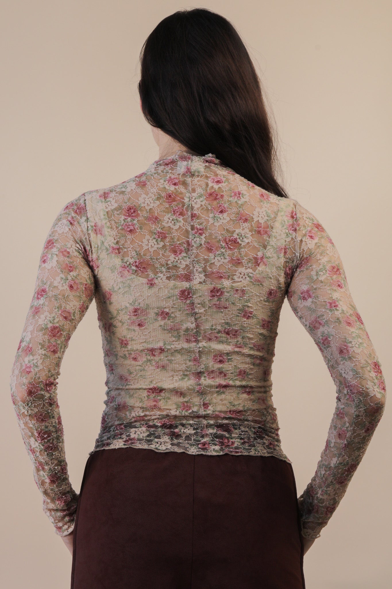 NT12220 Fitted Sheer Mesh Lace Top