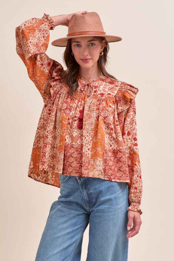 MTP4350 Patchwork Printed Blouse