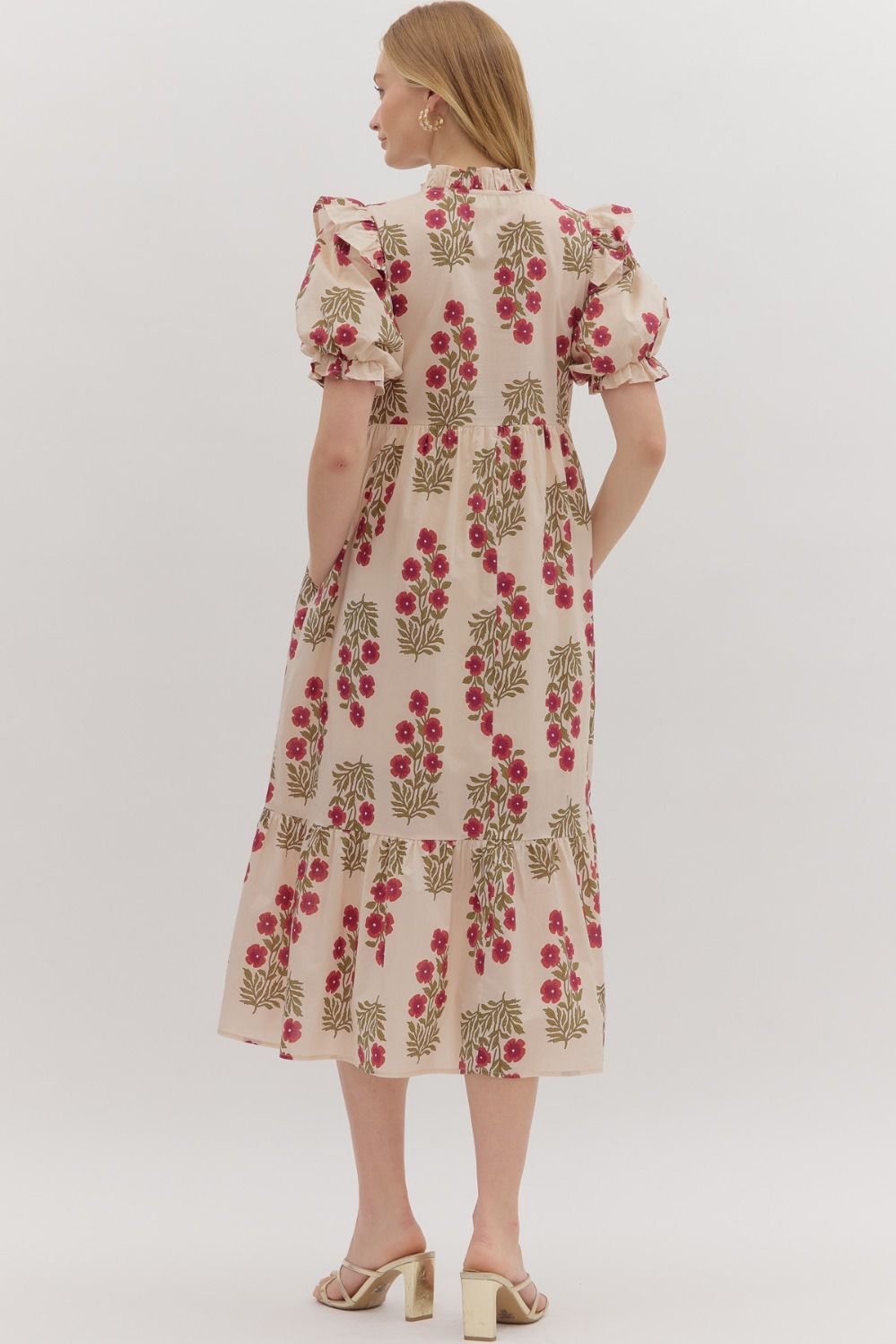 D28289 Floral Print Short Sleeve Midi Dress