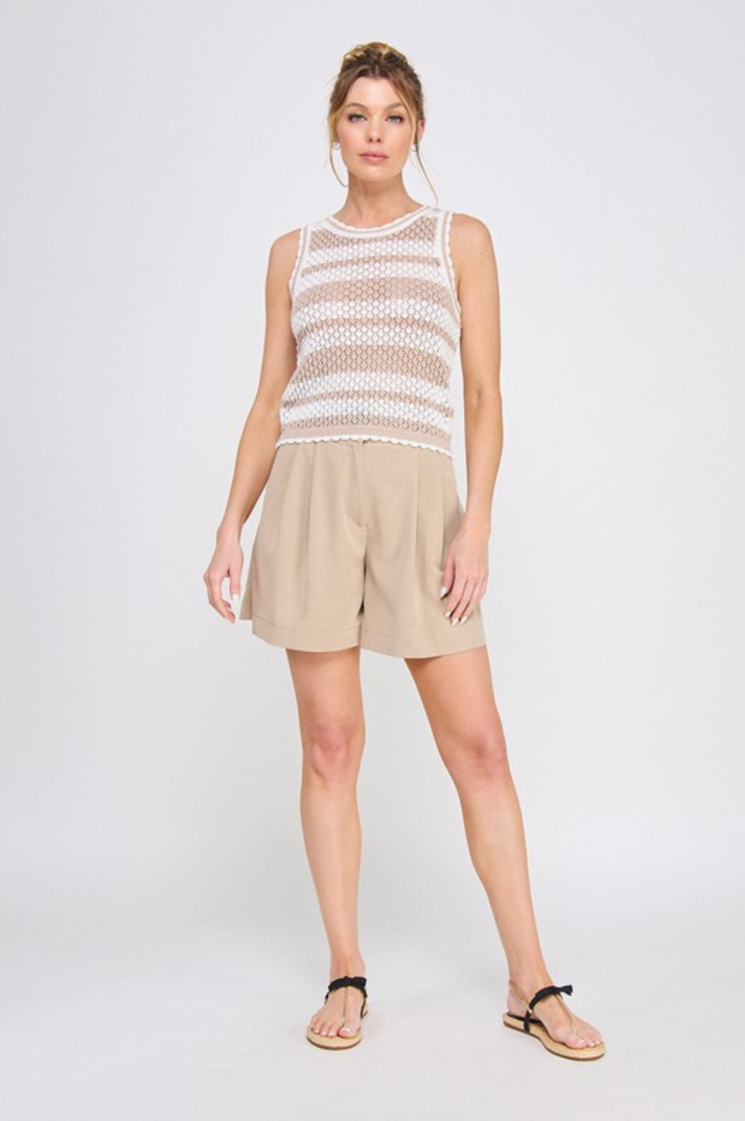 ATS9211 Striped Crochet Tank Top