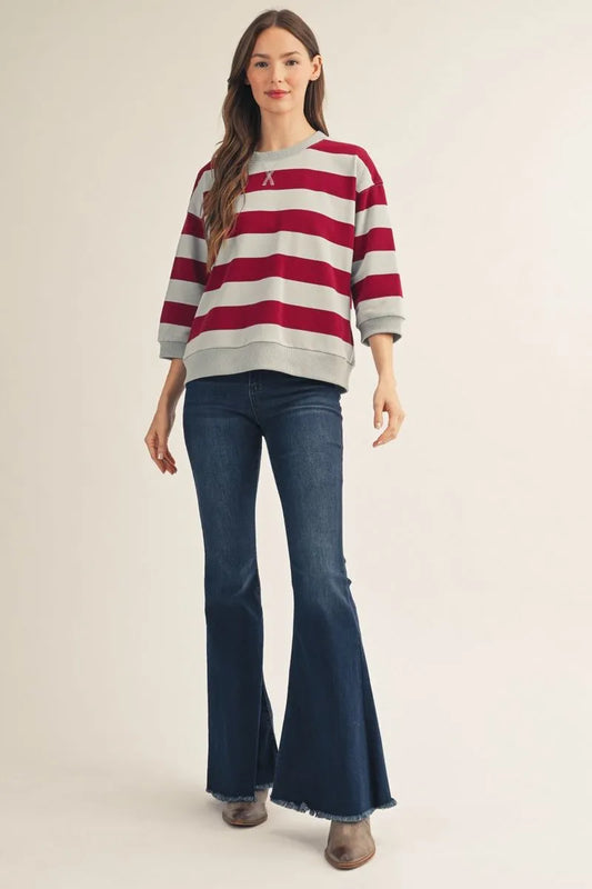 B13511 3/4 Sleeve Bold Stripe Top