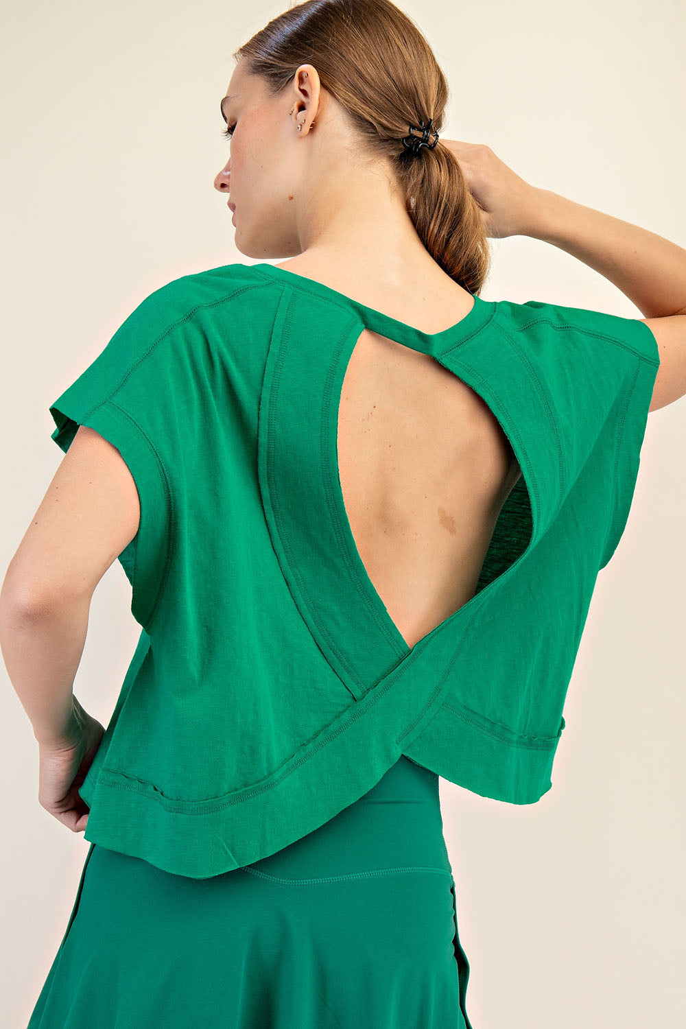 T9989 Cotton Slub Open Back Top