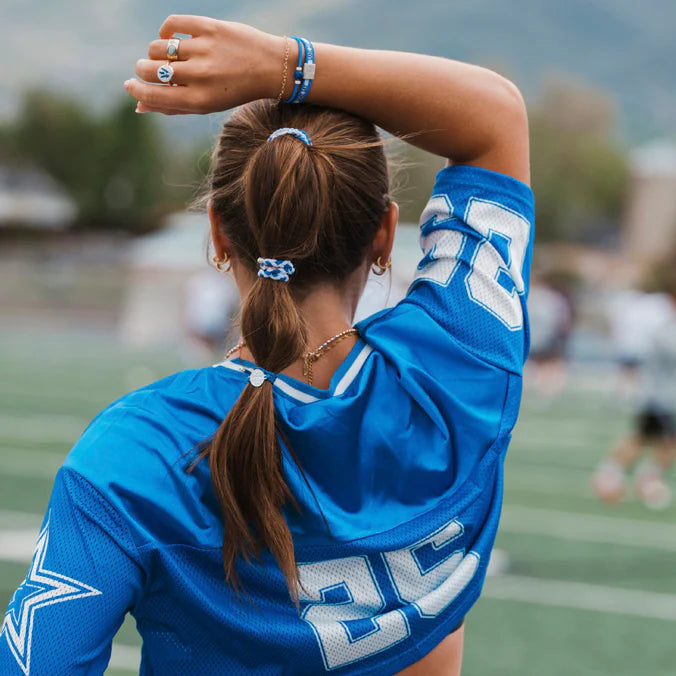 Game Day Blue/White Hair Tie + Bracelet Set