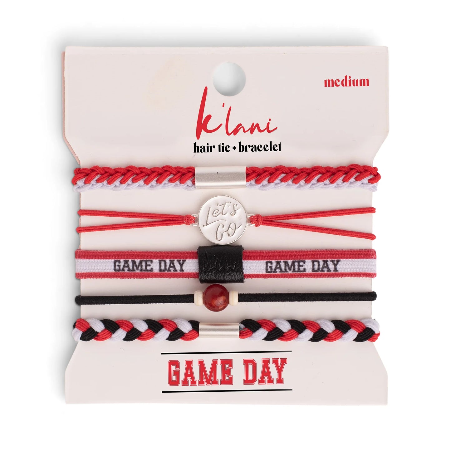 Game Day Red/Black/White Hair Tie + Bracelet Set